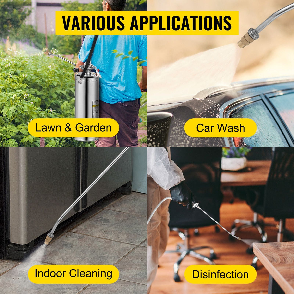 3 Gallon Stainless Steel Sprayer, 20" Wand & 3FT Reinforced Hose, Hand Pump Sprayer with Pressure Gauge, Safety Valve & Adjustable Nozzle, Garden Weed Sprayer for Lawn, Gardening & Sanitizing