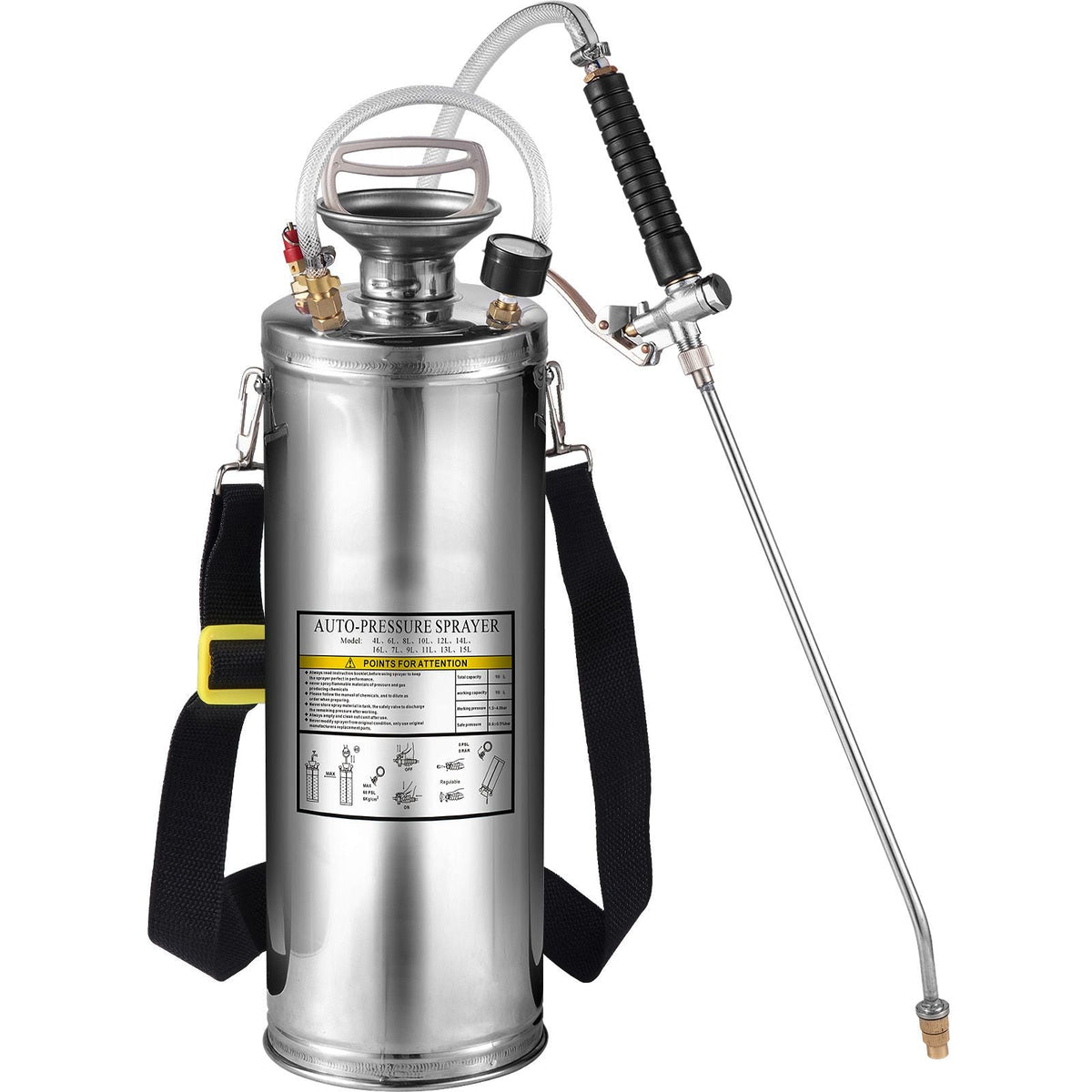 3 Gallon Stainless Steel Sprayer, 20" Wand & 3FT Reinforced Hose, Hand Pump Sprayer with Pressure Gauge, Safety Valve & Adjustable Nozzle, Garden Weed Sprayer for Lawn, Gardening & Sanitizing