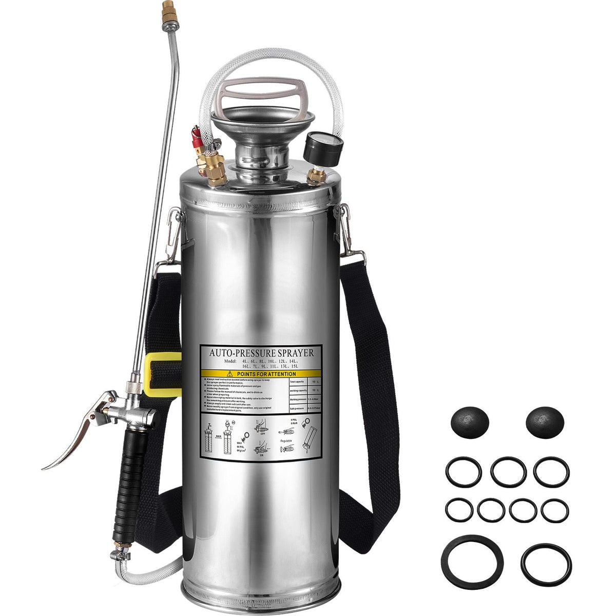 3 Gallon Stainless Steel Sprayer, 20" Wand & 3FT Reinforced Hose, Hand Pump Sprayer with Pressure Gauge, Safety Valve & Adjustable Nozzle, Garden Weed Sprayer for Lawn, Gardening & Sanitizing
