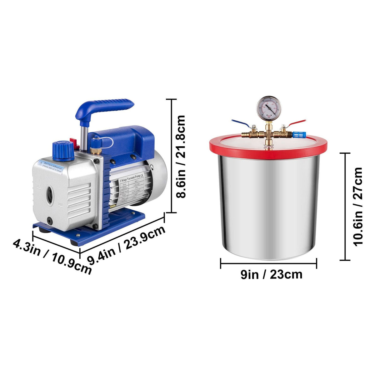 3 Gallon Vacuum Chamber Kit Stainless Steel Degassing Chamber 12L Vacuum Degassing Chamber Kit with 3.6 CFM 1 Stage Vacuum Pump HVAC