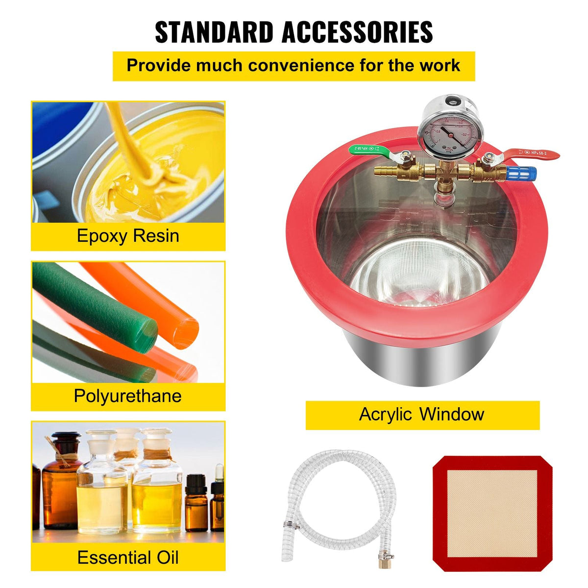3 Gallon Vacuum Chamber Kit Stainless Steel Degassing Chamber 12L Vacuum Degassing Chamber Kit with 3.6 CFM 1 Stage Vacuum Pump HVAC
