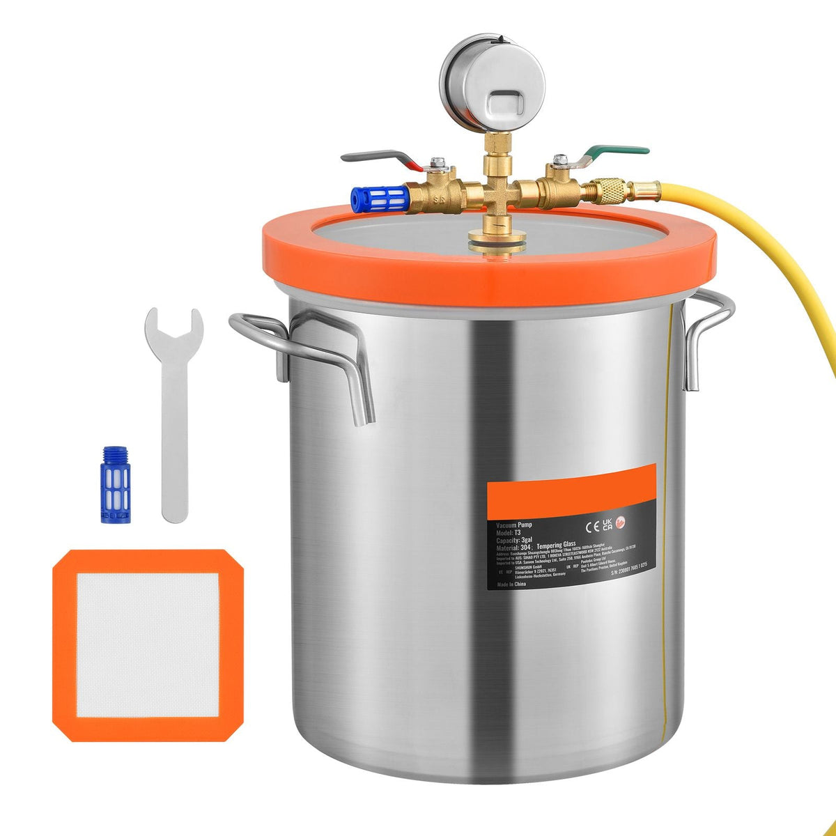 3 Gallon Vacuum Chamber, Upgraded Tempered Glass Lid Vacuum Degassing Chamber, 304 Stainless Steel Chamber, for Stabilizing Wood, Resin Degassing, Silicone Degassing and Plaster Degassing