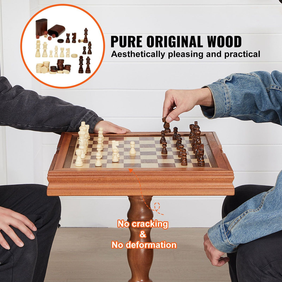 3-IN-1 Chess Checkers Backgammon Table Set, 18 Inch Premium Wooden Chess Table, Deluxe Combo Game Table Furniture Set, Chess Set Board Game Gift for Family Board Games