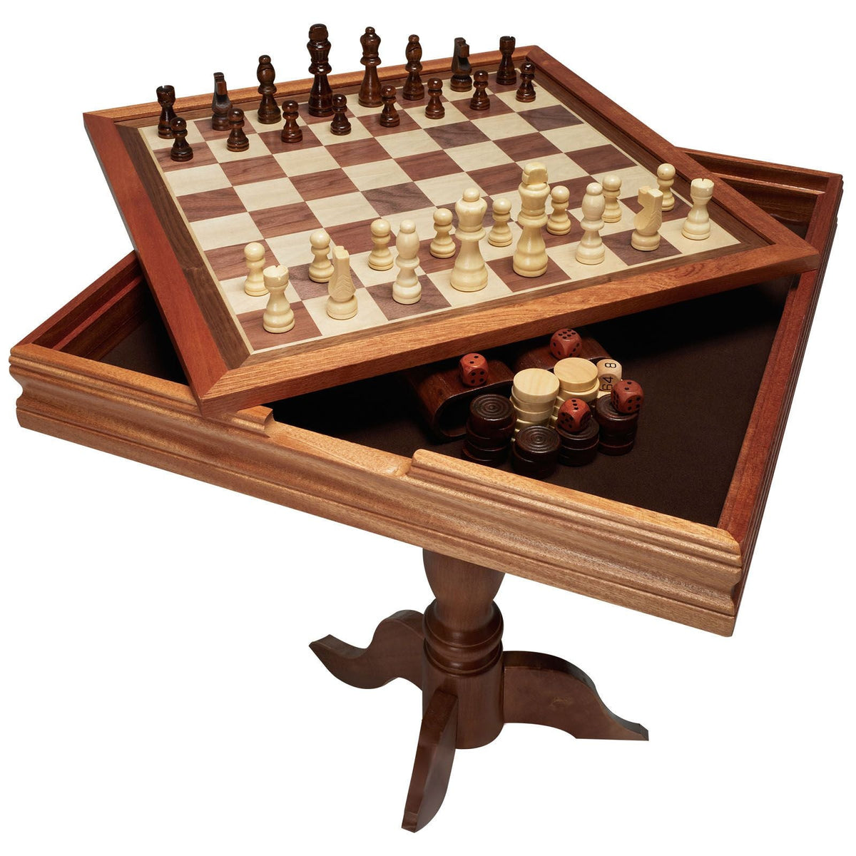 3-IN-1 Chess Checkers Backgammon Table Set, 18 Inch Premium Wooden Chess Table, Deluxe Combo Game Table Furniture Set, Chess Set Board Game Gift for Family Board Games