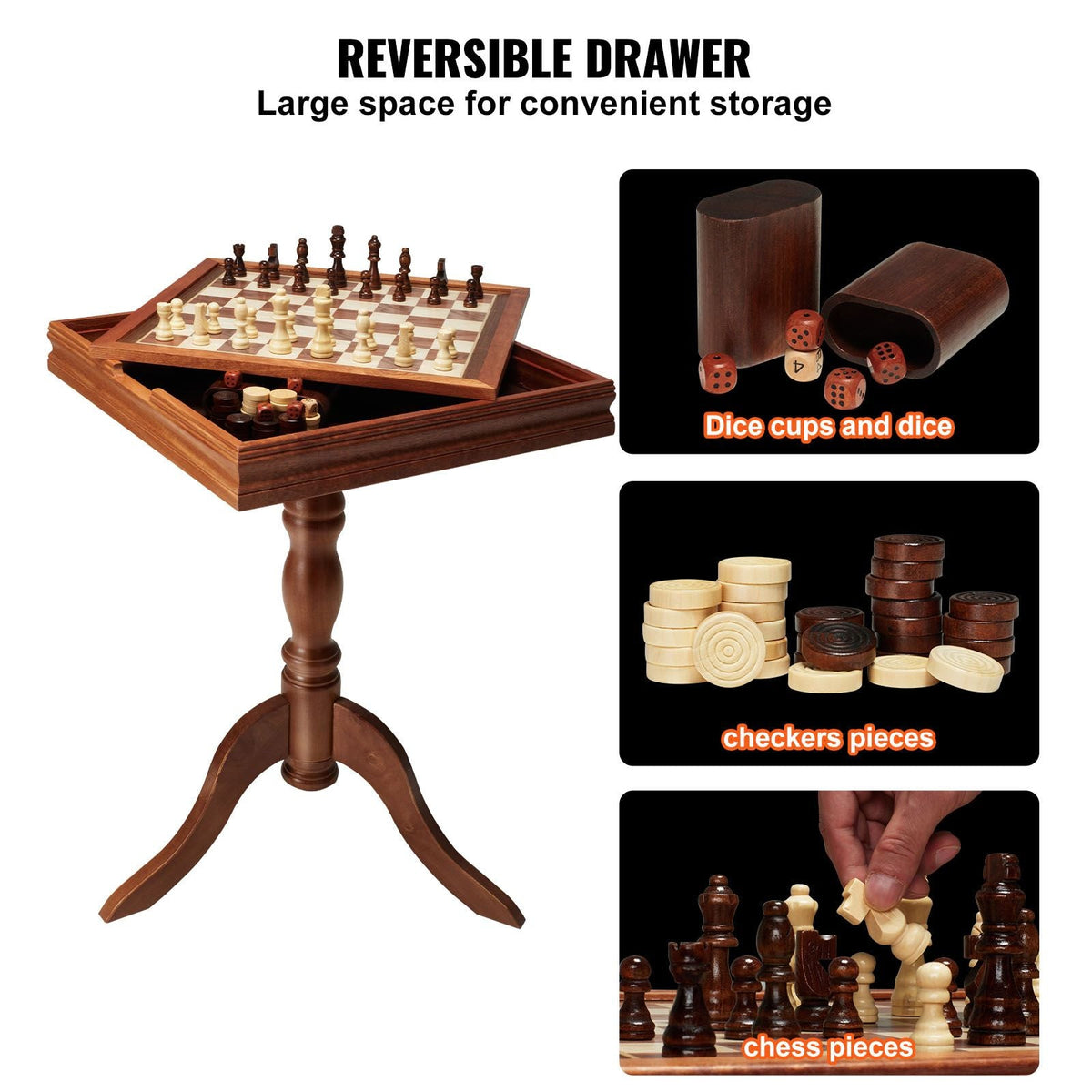 3-IN-1 Chess Checkers Backgammon Table Set, 18 Inch Premium Wooden Chess Table, Deluxe Combo Game Table Furniture Set, Chess Set Board Game Gift for Family Board Games