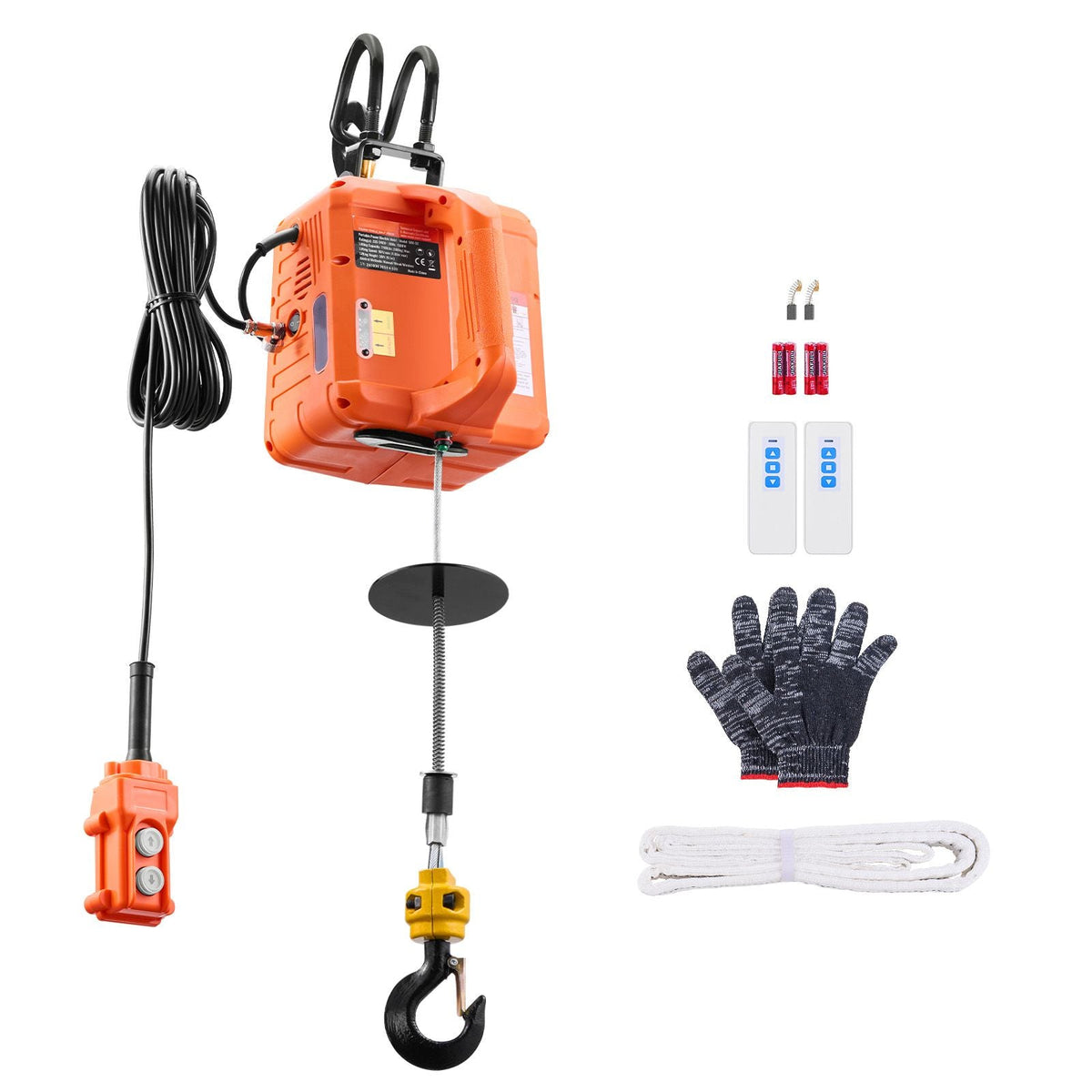 3-in-1 Electric Hoist Winch, 1100 lbs Capacity, 1500W Portable Power Winch, 30 ft Lifting Height, 16 ft/min with Wire and Wireless Remote Control, for Garage, Warehouse, Factory Lifting Towing