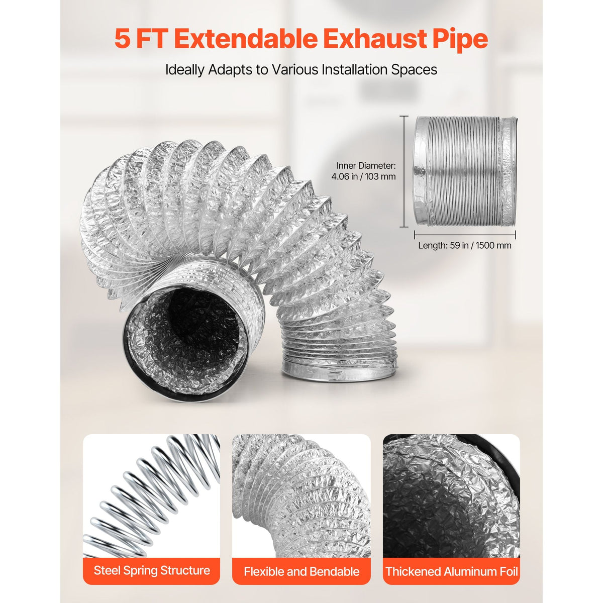 3-in-1 Indoor Dryer Vent Kit, with Bucket for Electric Dryer with 4-Inch by 5-Feet Extendable Exhaust Hose, Premium Quality & Light Weight & No Extra Accessories Required for Apartments, RVs