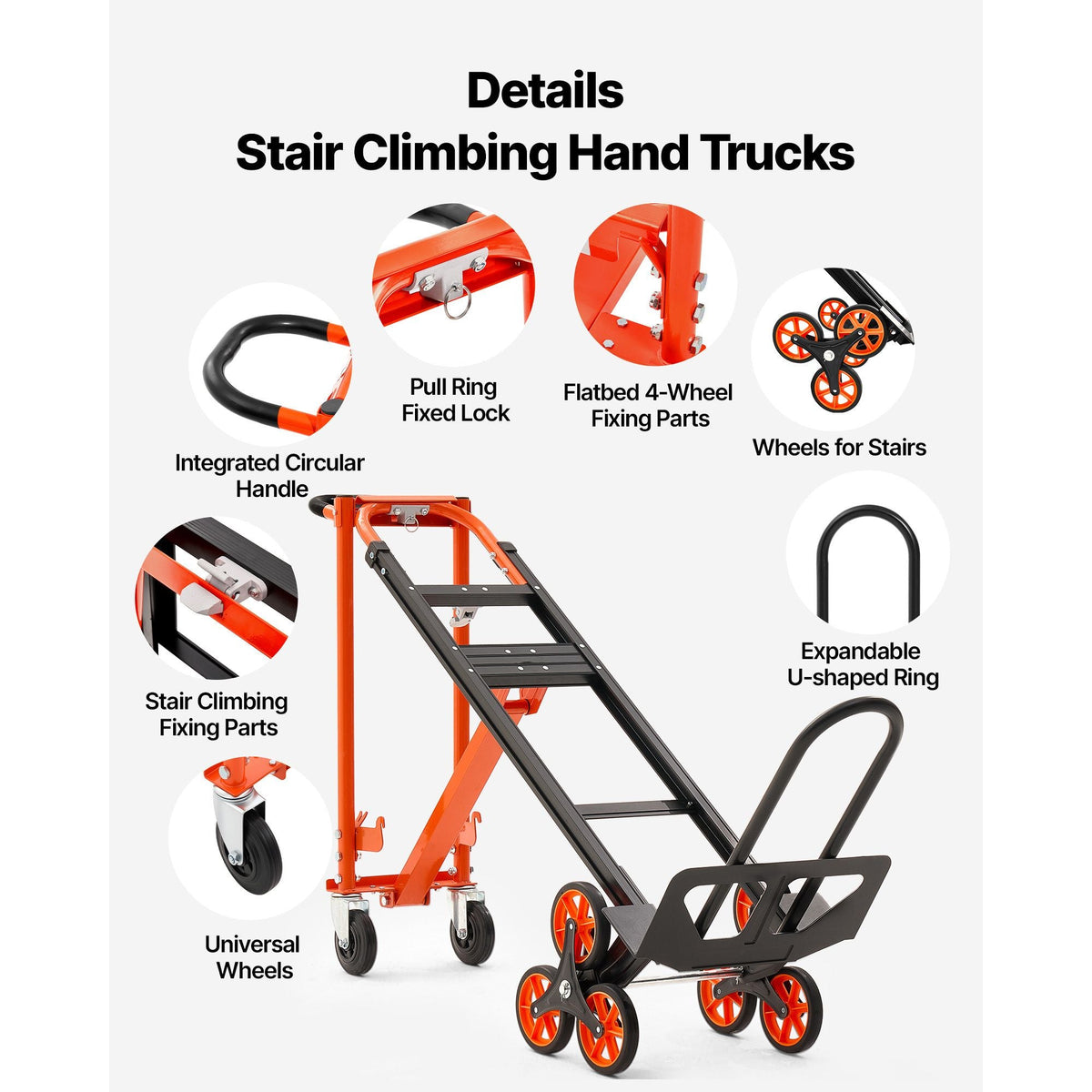 3 in 1 Industrial Convertible Stair Climbing Cart, 770 lbs Max Load, Folding Hand Truck Dolly with Handle & Wheels, Stair Climbing Utility Trolley for Transport & Moving, Orange & Silver