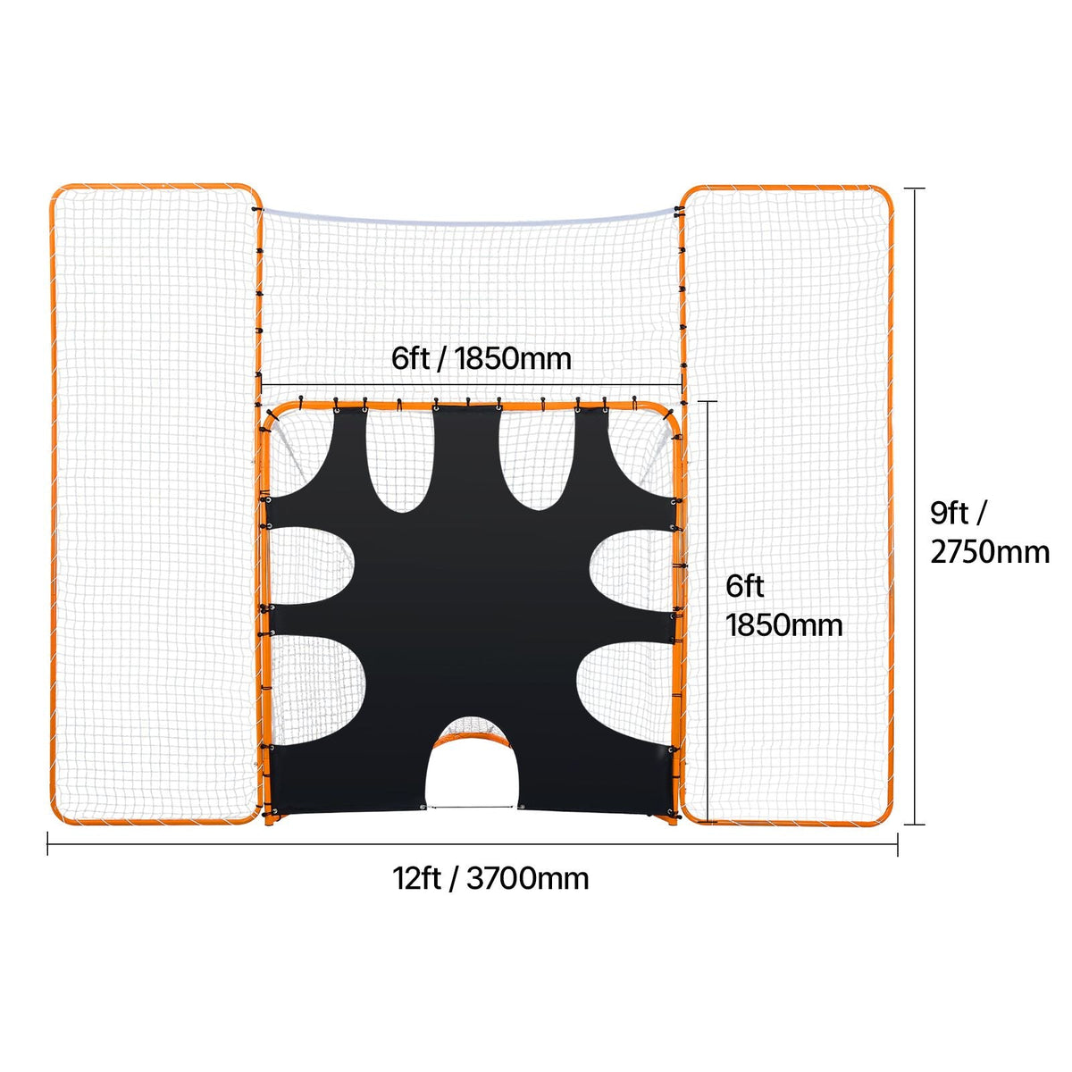 3-IN-1 Lacrosse Goal, 12x9 ft Lacrosse Net with Backstop and Target, Quick & Easy Setup Backyard Rebounder Equipment, Steel Frame Training Nets, Suitable for Youth Adult Training, Orange