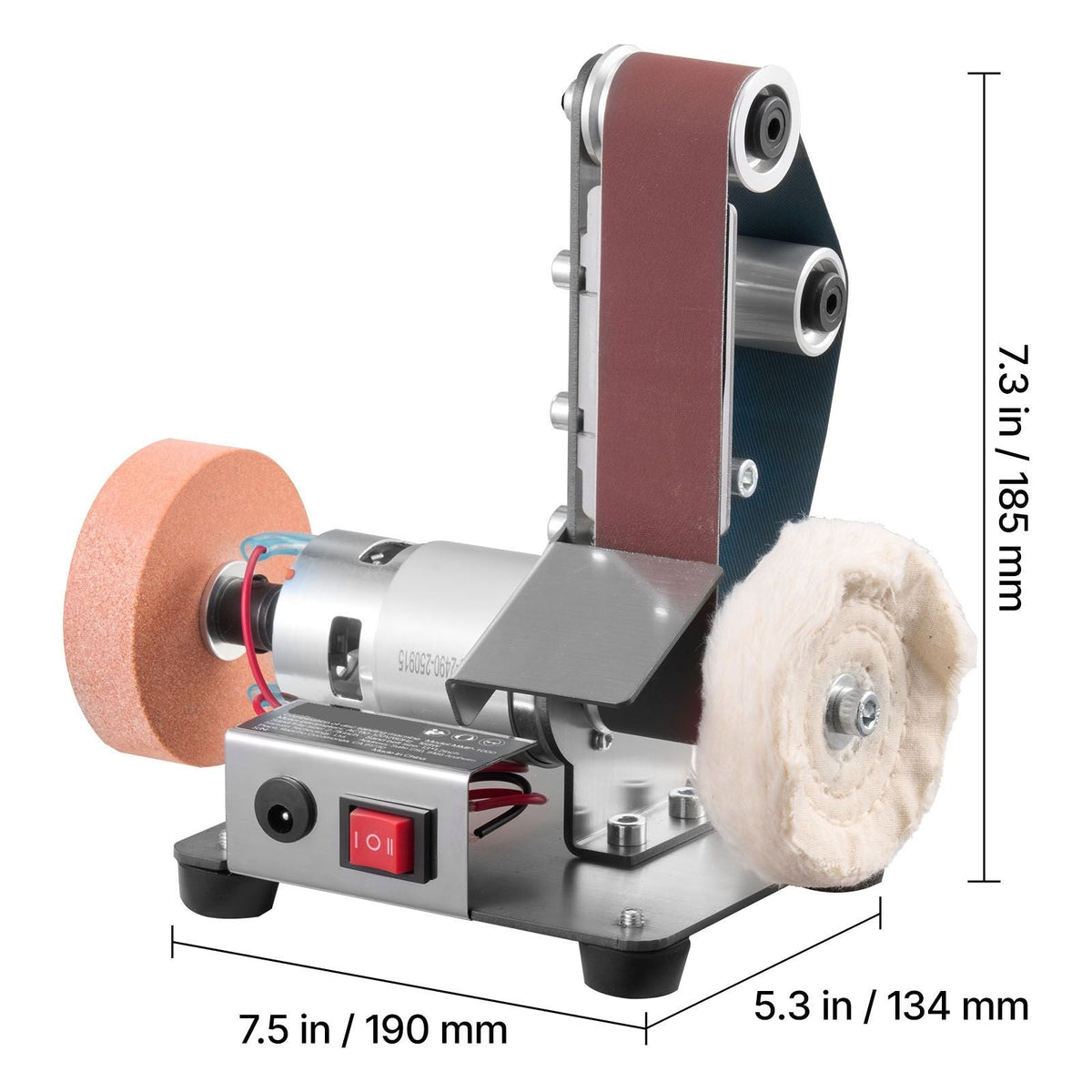 3-in-1 Mini Belt Sander, 13" x 1.2" Sanding Belt, 2.75" Grinding & Polishing Wheel Combo, 7-Speed Adjustable with Forward/Reverse Control for Woodworking, Jewelry Making, Knife Sharpening