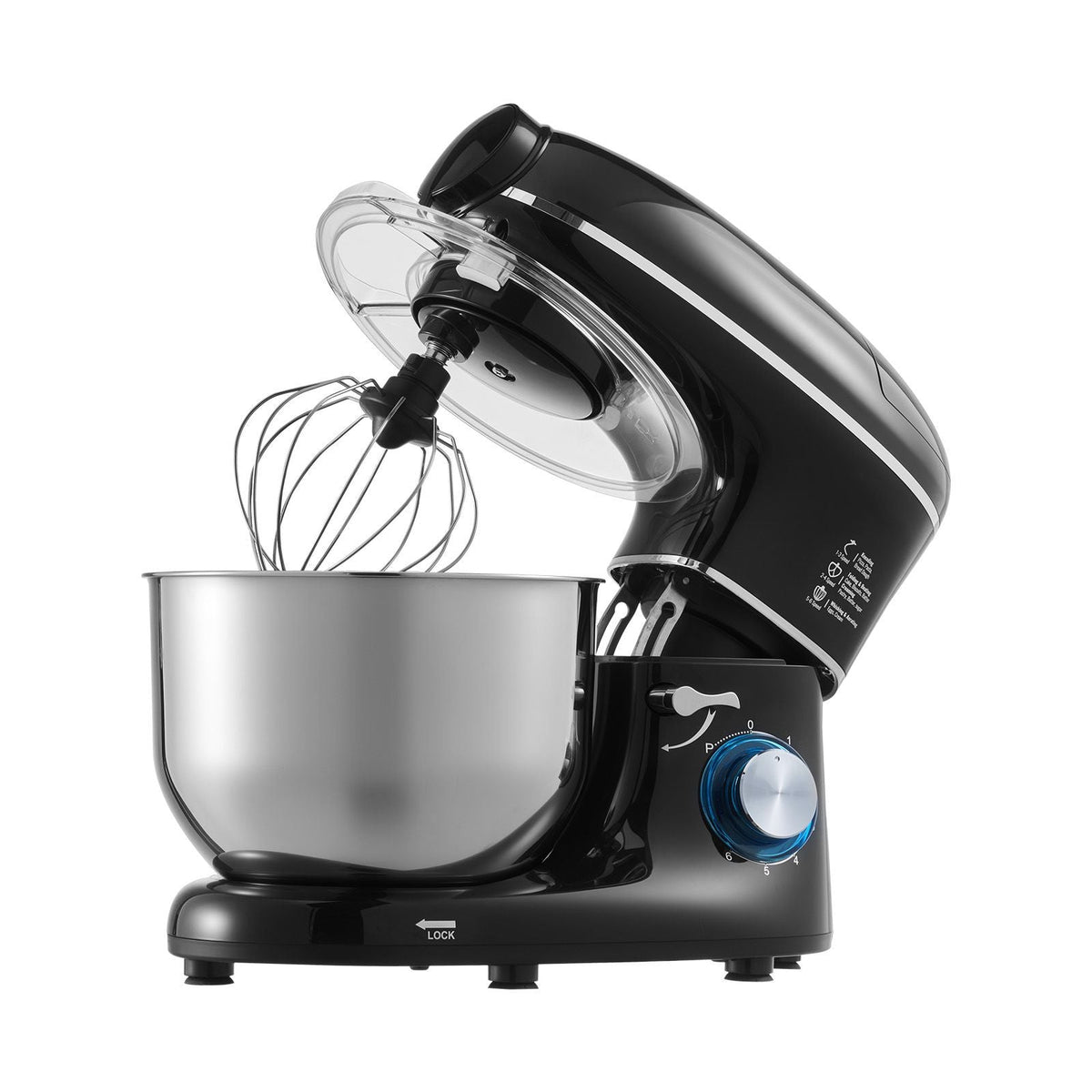 3-in-1 Multifunctional Stand Mixer, 6QT Stainless Steel Bowl, 660W 6+P Speeds Tilt-head Food Mixer with Dough Hook, Wire Whip, Flat Beater, Meat Grinder, Juice Blender, for Baking Mixing, Black