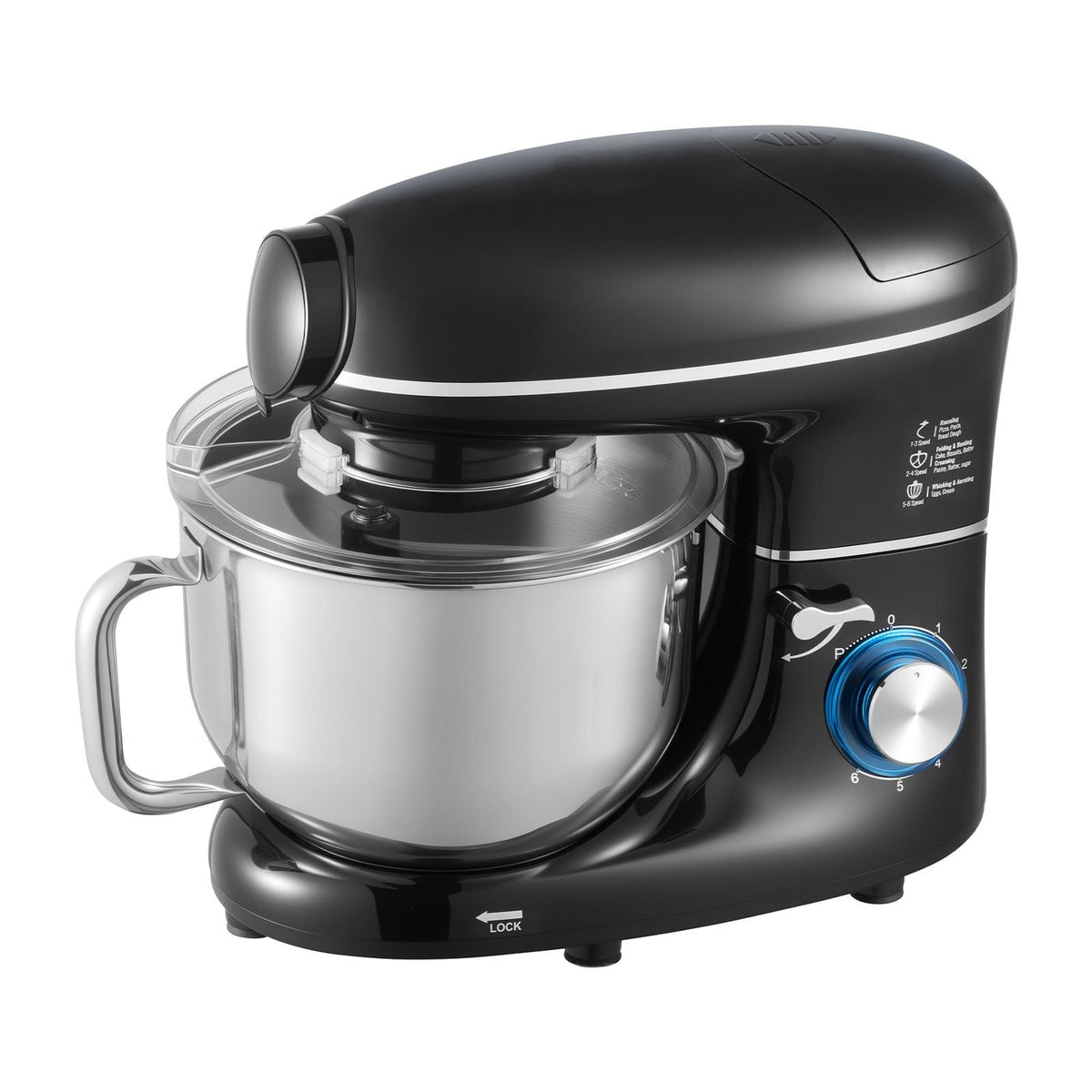 3-in-1 Multifunctional Stand Mixer, 6QT Stainless Steel Bowl, 660W 6+P Speeds Tilt-head Food Mixer with Dough Hook, Wire Whip, Flat Beater, Meat Grinder, Juice Blender, for Baking Mixing, Black