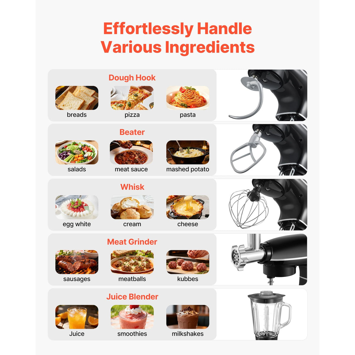3-in-1 Multifunctional Stand Mixer, 6QT Stainless Steel Bowl, 660W 6+P Speeds Tilt-head Food Mixer with Dough Hook, Wire Whip, Flat Beater, Meat Grinder, Juice Blender, for Baking Mixing, Black