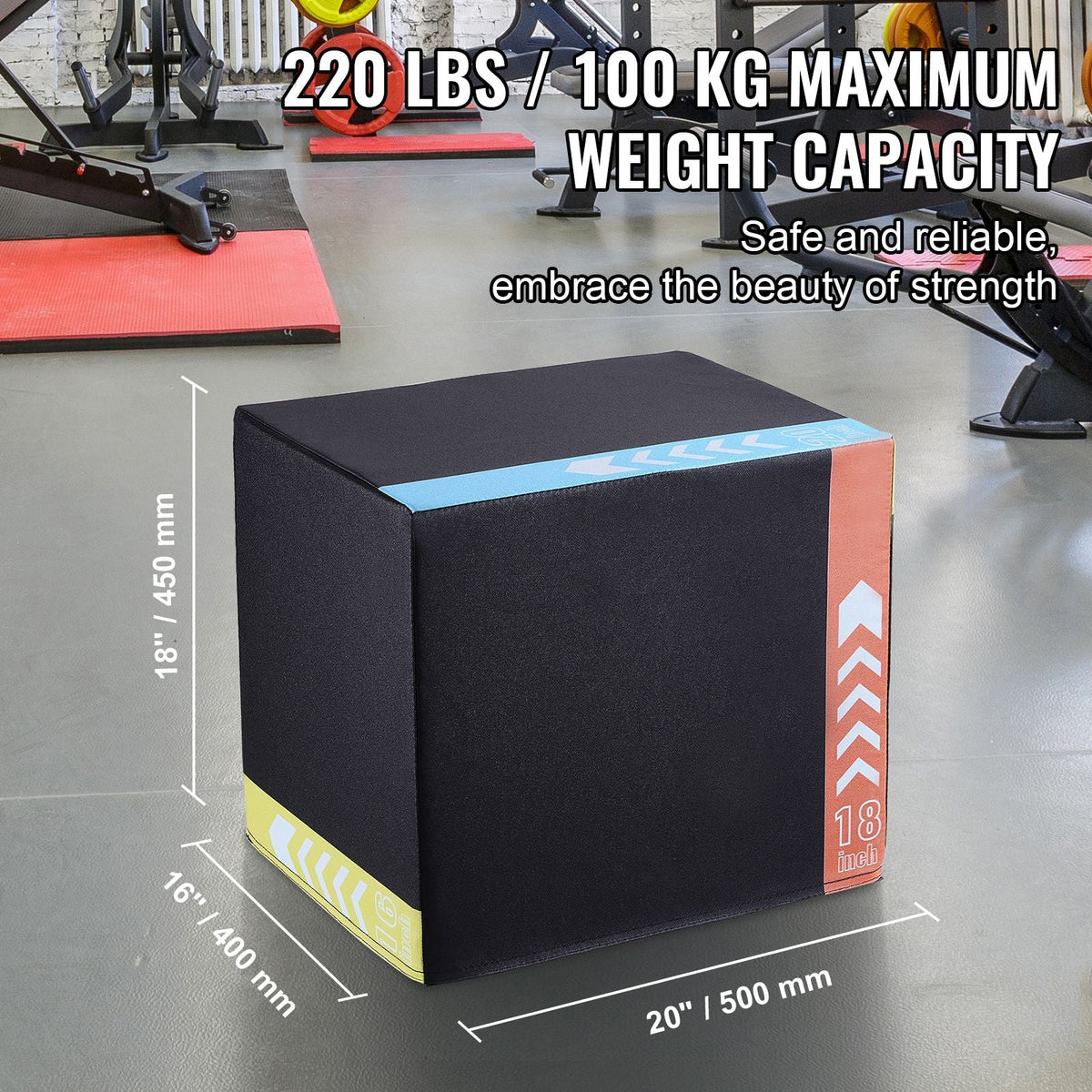 3 in 1 Plyometric Jump Box, 20/18/16 Inch Cotton Plyo Box, Platform & Jumping Agility Box, Anti-Slip Fitness Exercise Step Up Box for Home Gym Training, Conditioning Strength Training, Black