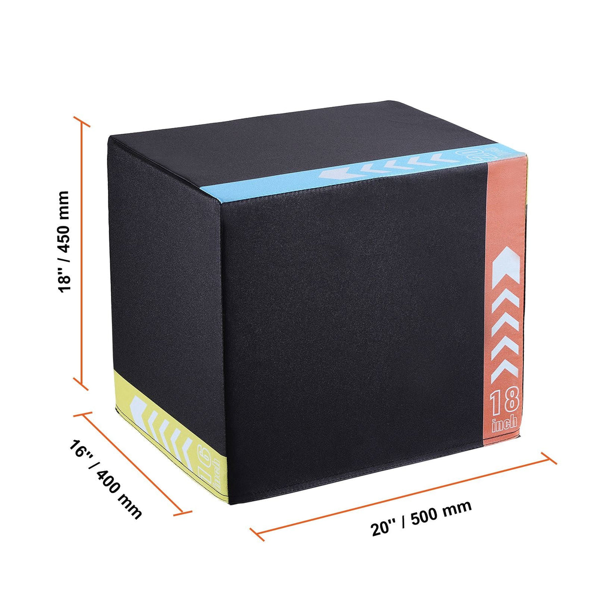 3 in 1 Plyometric Jump Box, 20/18/16 Inch Cotton Plyo Box, Platform & Jumping Agility Box, Anti-Slip Fitness Exercise Step Up Box for Home Gym Training, Conditioning Strength Training, Black