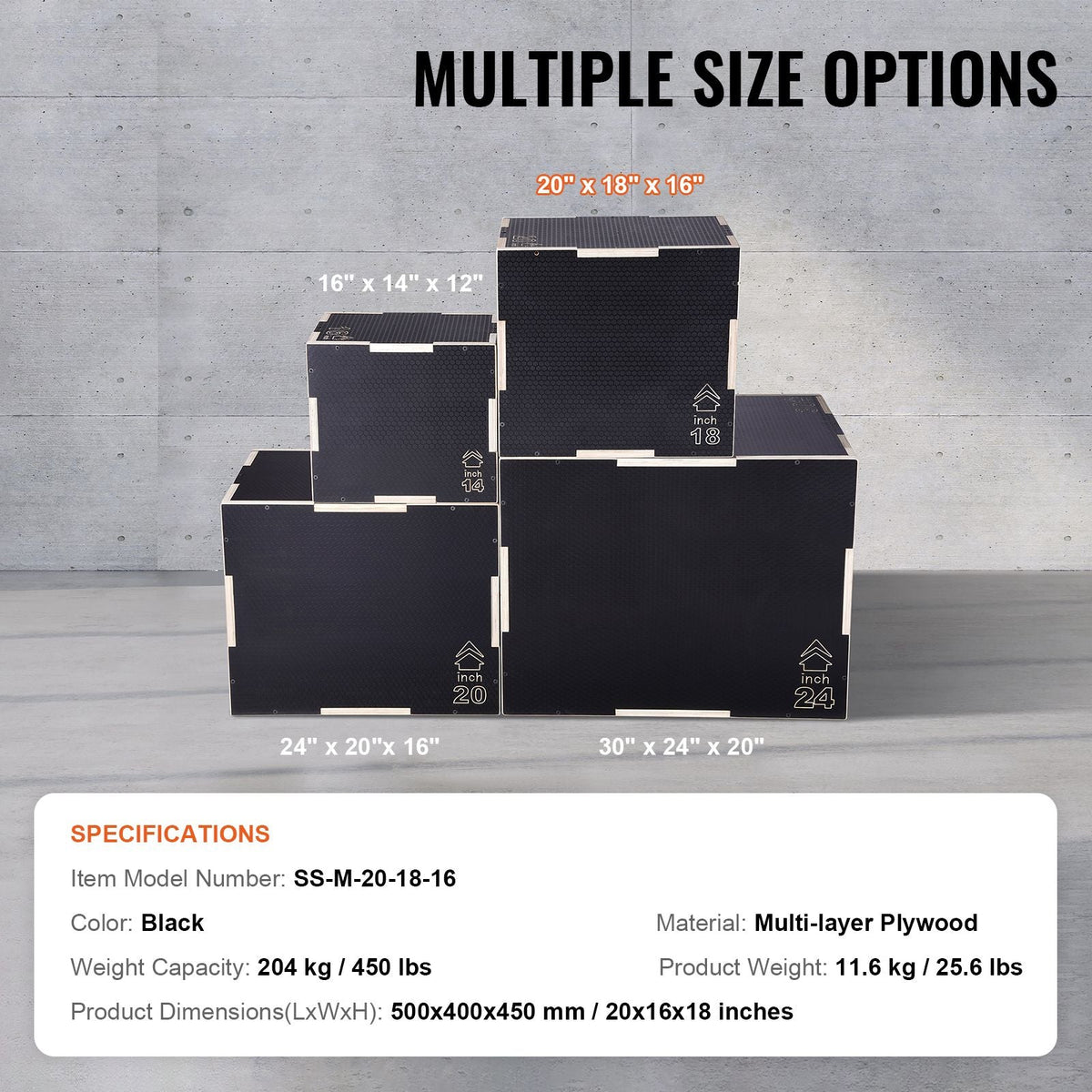 3 in 1 Plyometric Jump Box, 20/18/16 Inch Wooden Plyo Box, Platform & Jumping Agility Box, Anti-Slip Fitness Exercise Step Up Box for Home Gym Training, Conditioning Strength Training, Black