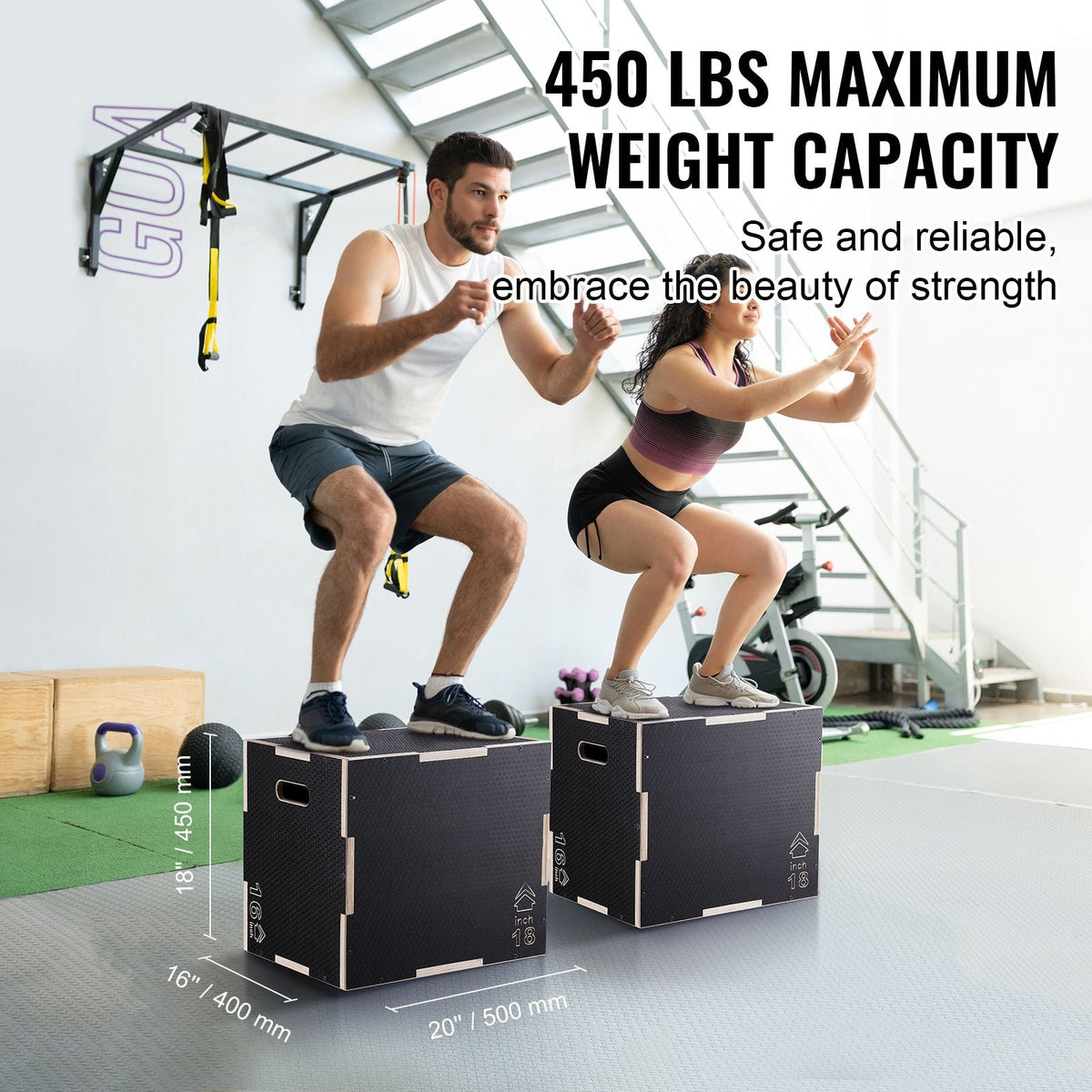 3 in 1 Plyometric Jump Box, 20/18/16 Inch Wooden Plyo Box, Platform & Jumping Agility Box, Anti-Slip Fitness Exercise Step Up Box for Home Gym Training, Conditioning Strength Training, Black