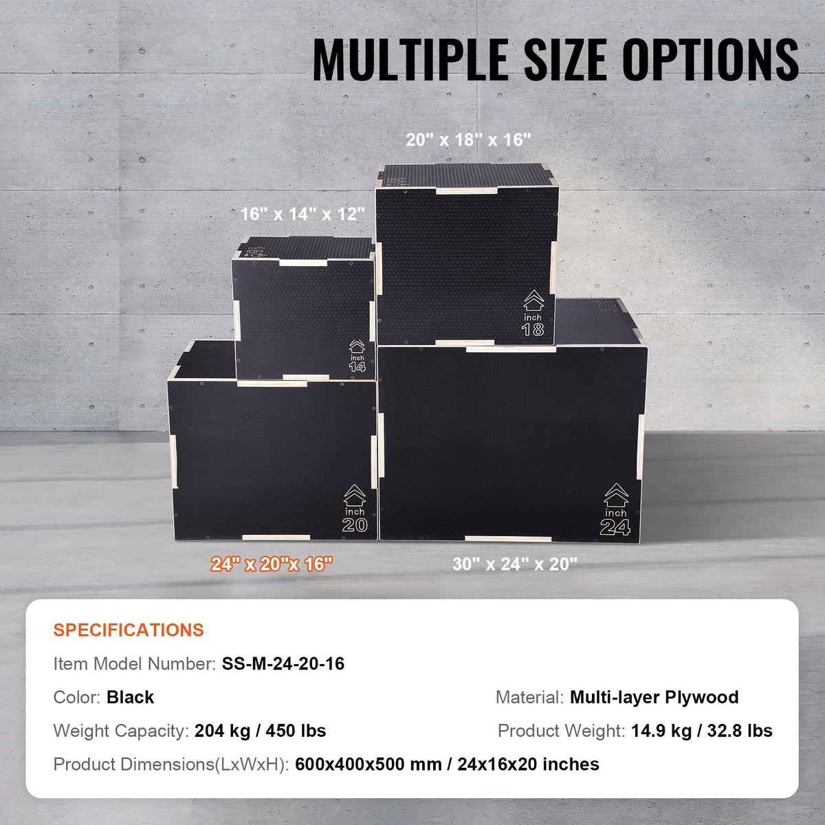 3 in 1 Plyometric Jump Box, 24/20/16 Inch Wooden Plyo Box, Platform & Jumping Agility Box, Anti-Slip Fitness Exercise Step Up Box for Home Gym Training, Conditioning Strength Training, Black