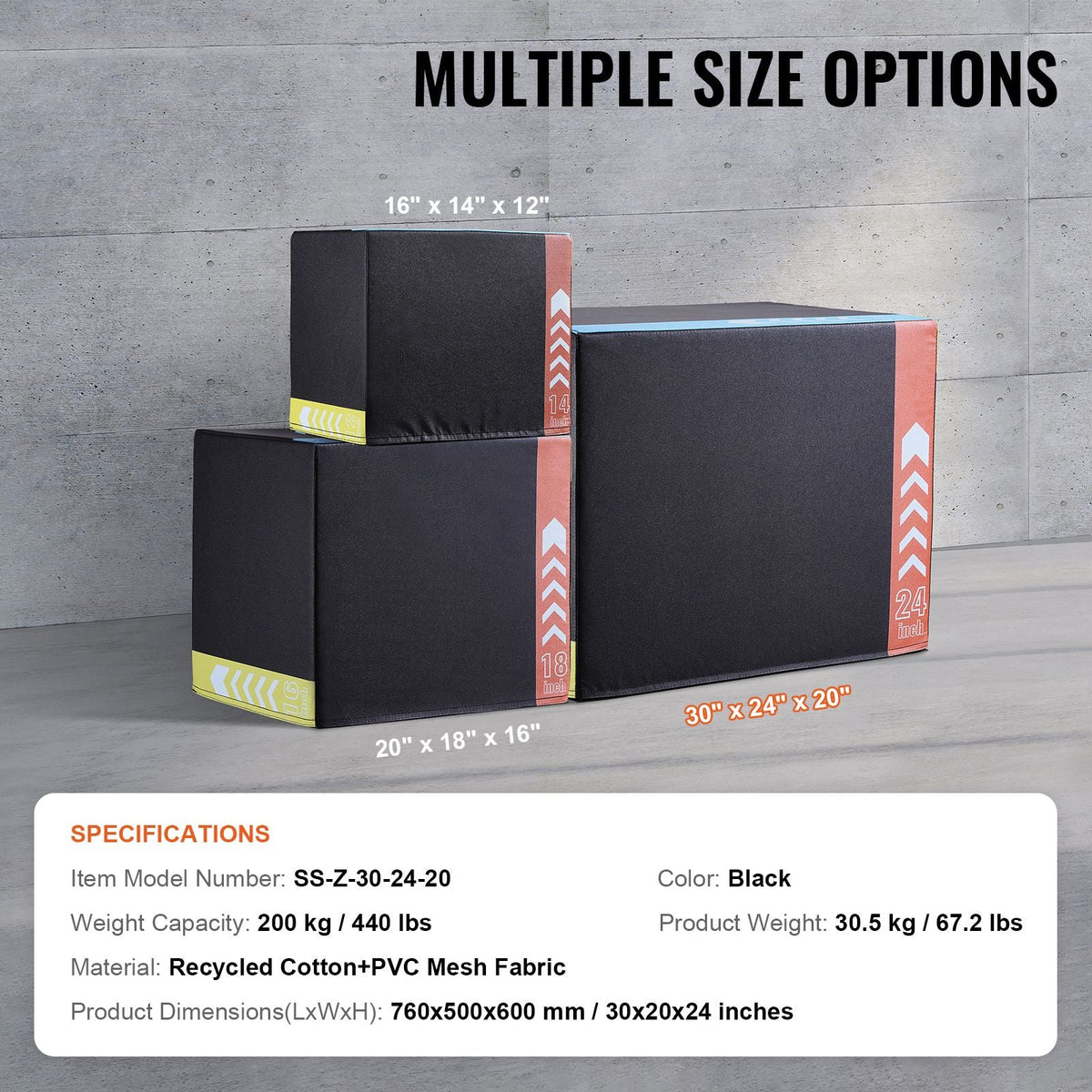 3 in 1 Plyometric Jump Box, 30/24/20 Inch Cotton Plyo Box, Platform & Jumping Agility Box, Anti-Slip Fitness Exercise Step Up Box for Home Gym Training, Conditioning Strength Training, Black
