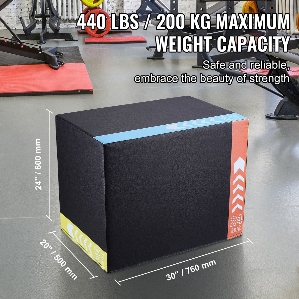 3 in 1 Plyometric Jump Box, 30/24/20 Inch Cotton Plyo Box, Platform & Jumping Agility Box, Anti-Slip Fitness Exercise Step Up Box for Home Gym Training, Conditioning Strength Training, Black