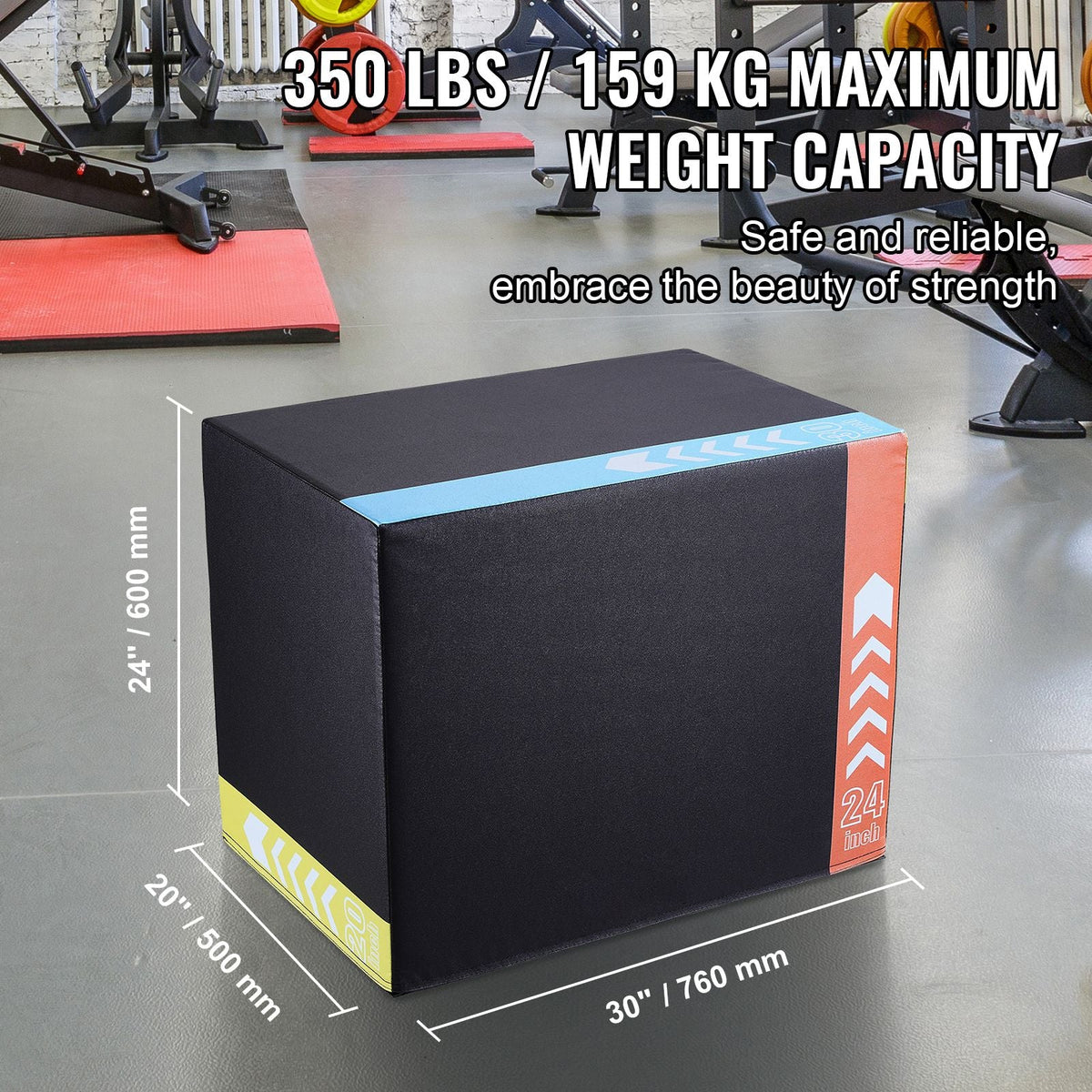 3 in 1 Plyometric Jump Box, 30/24/20 Inch Foam Plyo Box, Platform & Jumping Agility Box, Anti-Slip Fitness Exercise Step Up Box for Home Gym Training, Conditioning Strength Training, Black