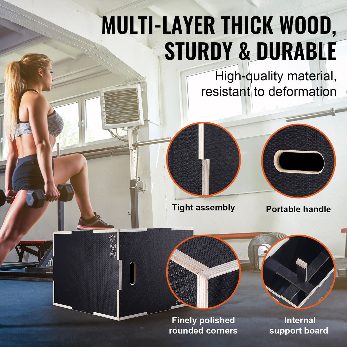 3 in 1 Plyometric Jump Box, 30/24/20 Inch Wooden Plyo Box, Platform & Jumping Agility Box, Anti-Slip Fitness Exercise Step Up Box for Home Gym Training, Conditioning Strength Training, Black