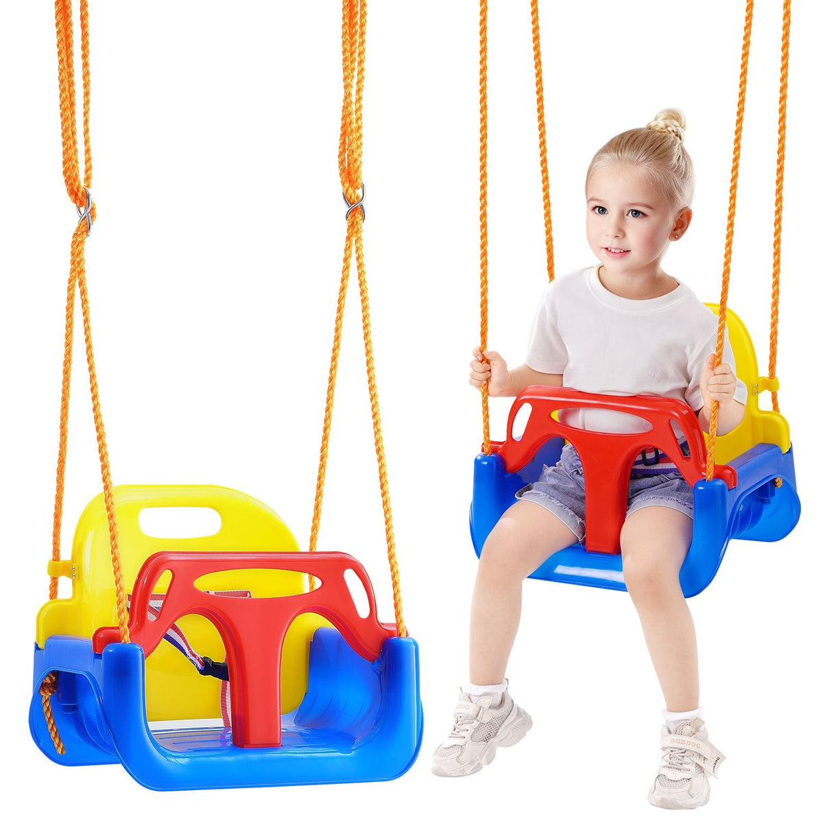 3-in-1 Toddler Swing Seat, 200 lbs Weight Capacity Baby Swing Seat, with Adjustable Ropes and Snap Hooks, Snug & Secure Detachable Infants to Teens Kids Swing Seat, for Outdoor and Indoor