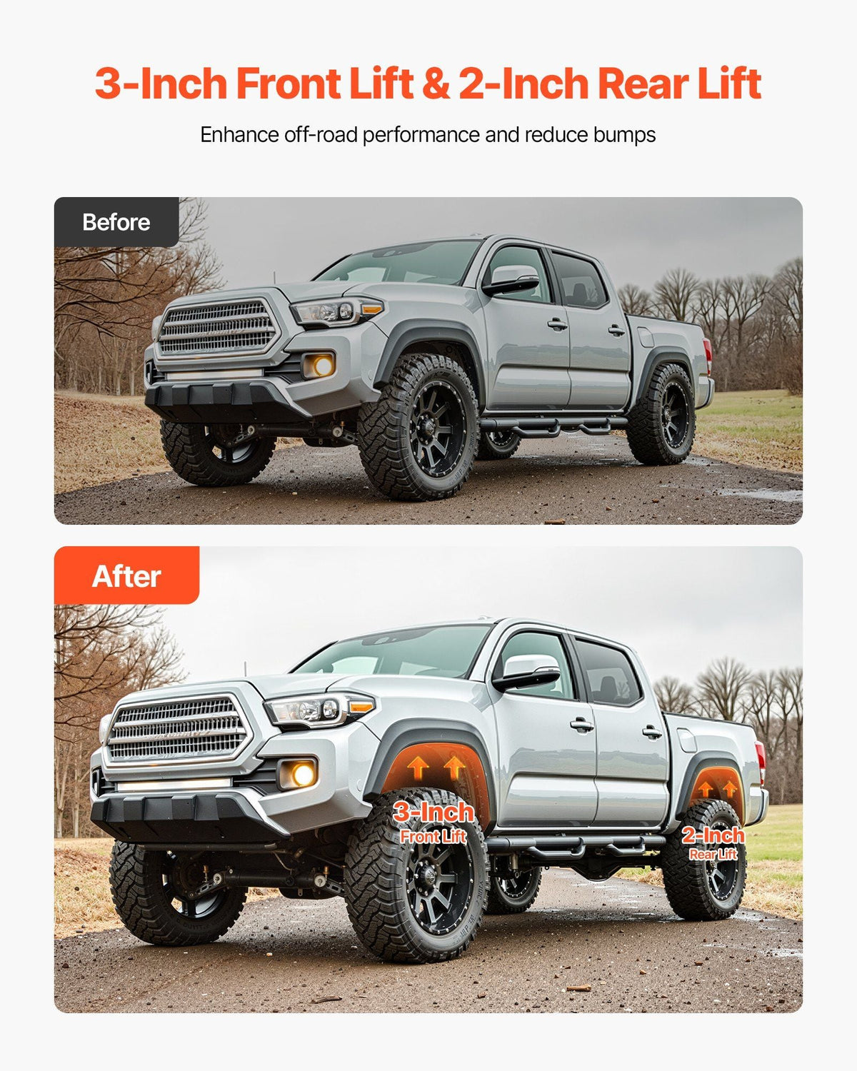 3 Inch Front and 2 Inch Rear Leveling Lift Kit for 2007-2023 Silverado 1500 2WD/4WD, 2007-2023 Sierra 1500 2WD/4WD, Chassis Level Kit with 2 Front Strut Spacers, 2 Rear Lift Blocks, 2 U-Bolts