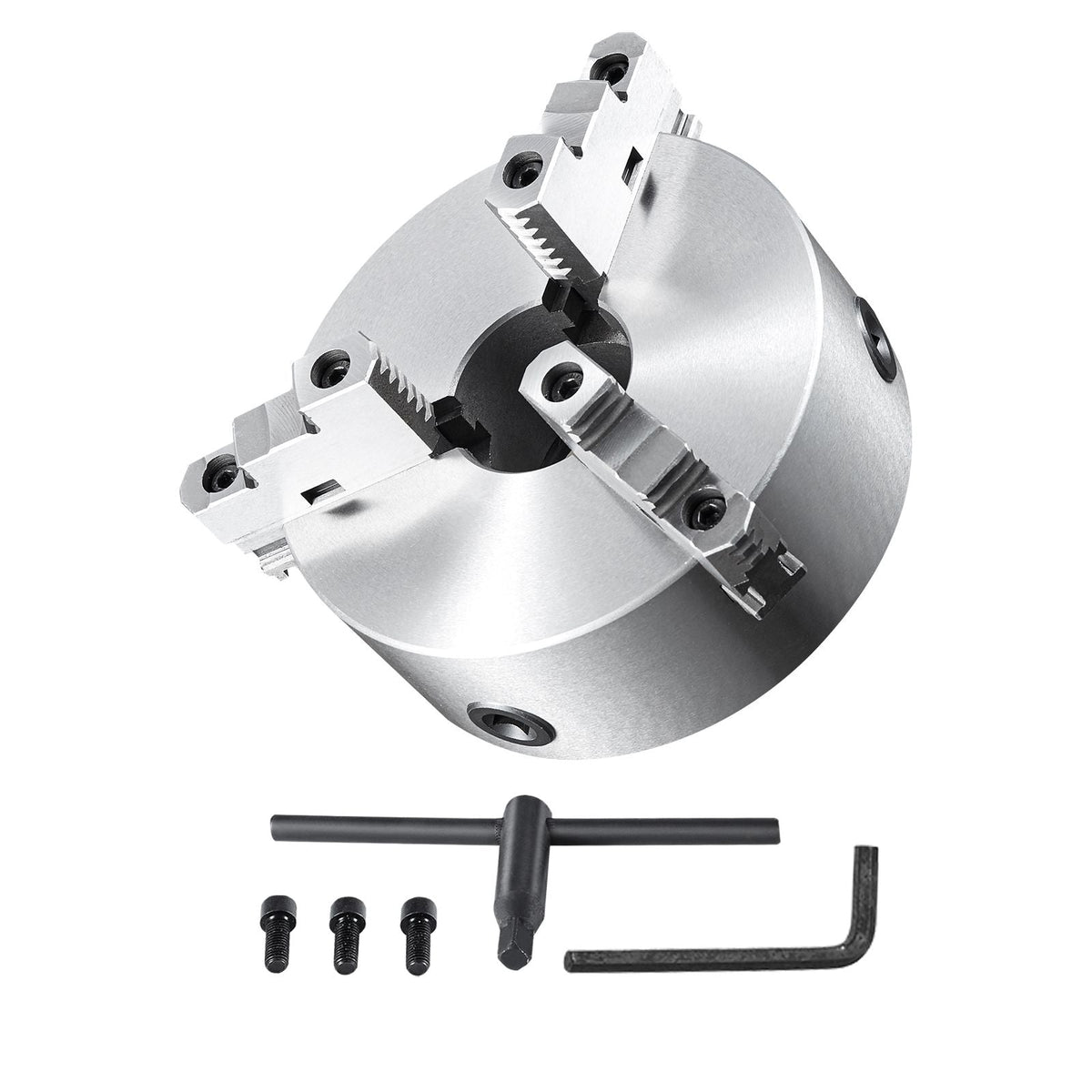 3-Jaw Lathe Chuck, 10'', Self-Centering Lathe Chuck, 0.24-9.84 in/6-250 mm Clamping Range with T-key Fixing Screws Hexagon Wrench, for Lathe 3D Printer Machining Center Milling Drilling Machine