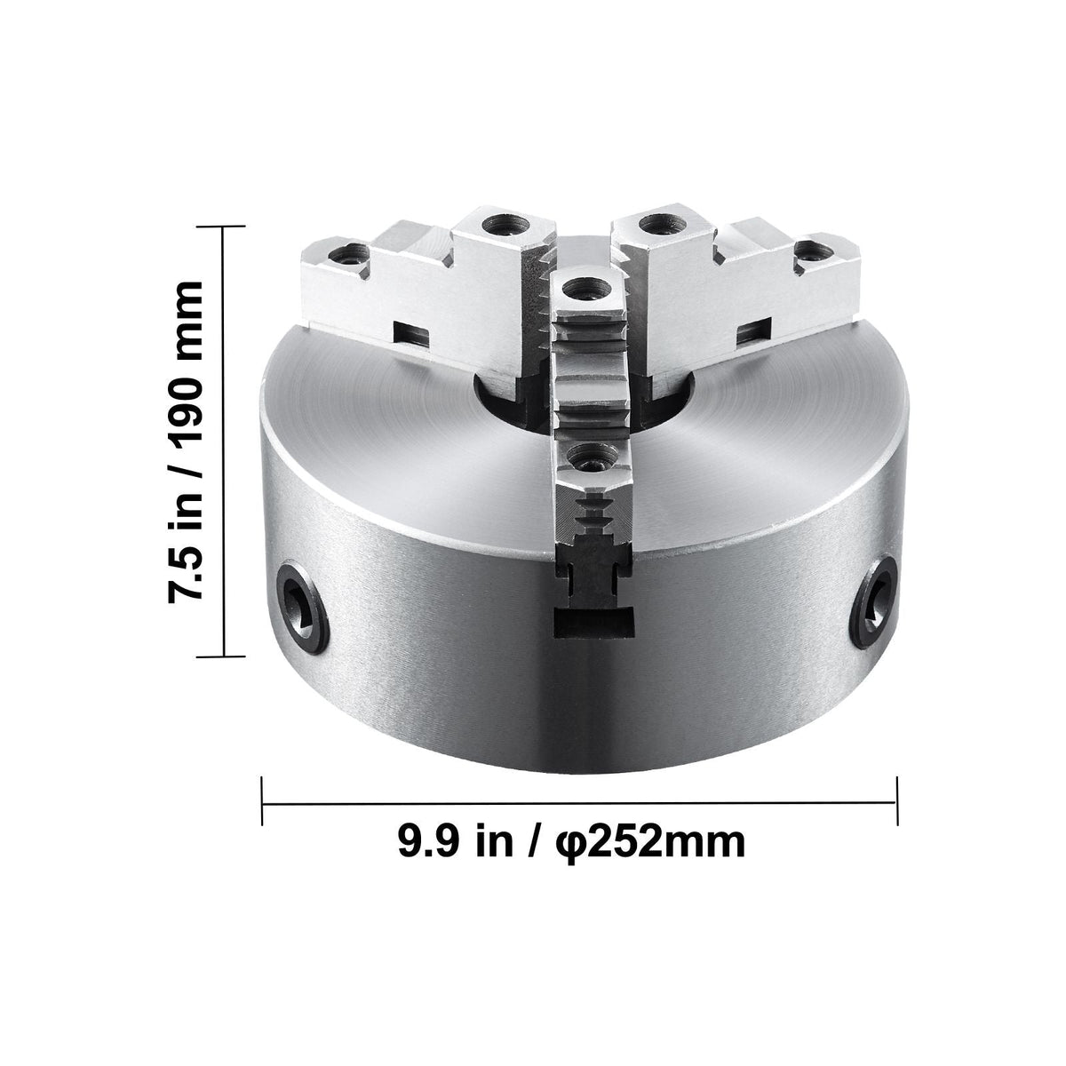 3-Jaw Lathe Chuck, 10'', Self-Centering Lathe Chuck, 0.24-9.84 in/6-250 mm Clamping Range with T-key Fixing Screws Hexagon Wrench, for Lathe 3D Printer Machining Center Milling Drilling Machine