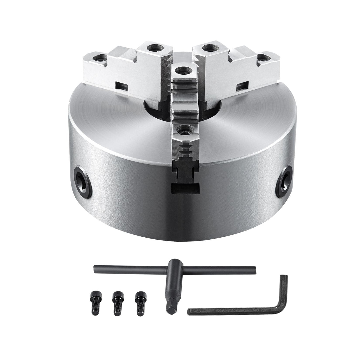 3-Jaw Lathe Chuck, 10'', Self-Centering Lathe Chuck, 0.24-9.84 in/6-250 mm Clamping Range with T-key Fixing Screws Hexagon Wrench, for Lathe 3D Printer Machining Center Milling Drilling Machine