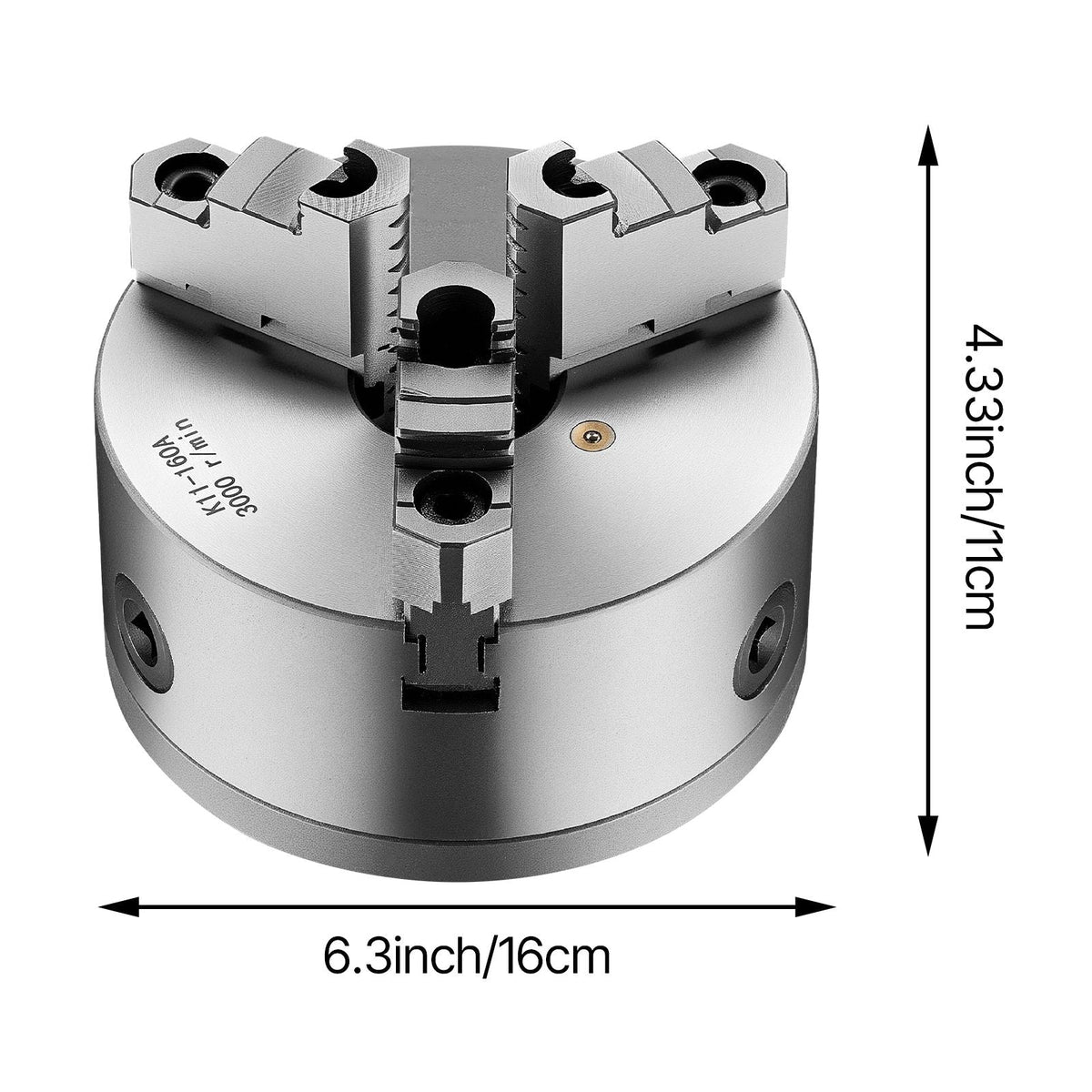 3-Jaw Lathe Chuck, 6 Inch (160 mm), Self-Centering Chuck with 1 1/2 in-8 Threaded Backing Plate, 0.12-5.71 in (3-145 mm) Clamping Range with T-wrench Screws, HT300 Material, for Wood Metal Lathe
