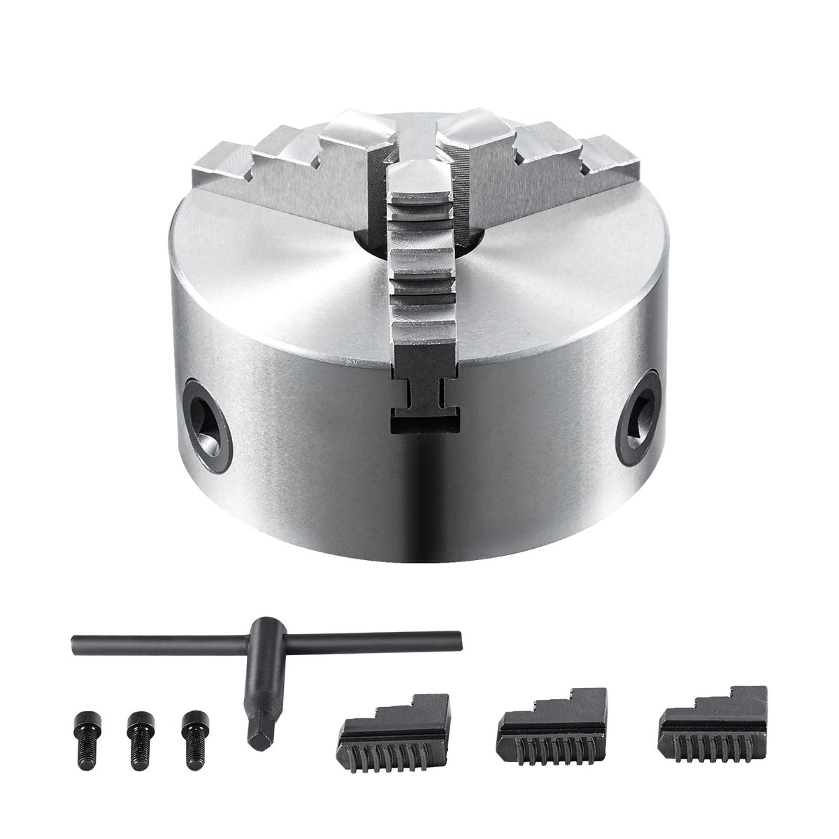 3-Jaw Lathe Chuck, 6'', Self-Centering Lathe Chuck, 0.14- 6.3 in/3.5-160 mm Clamping Range with T-key Fixing Screws Reversible Jaws, for Lathe 3D Printer Machining Center Milling Drilling Machin