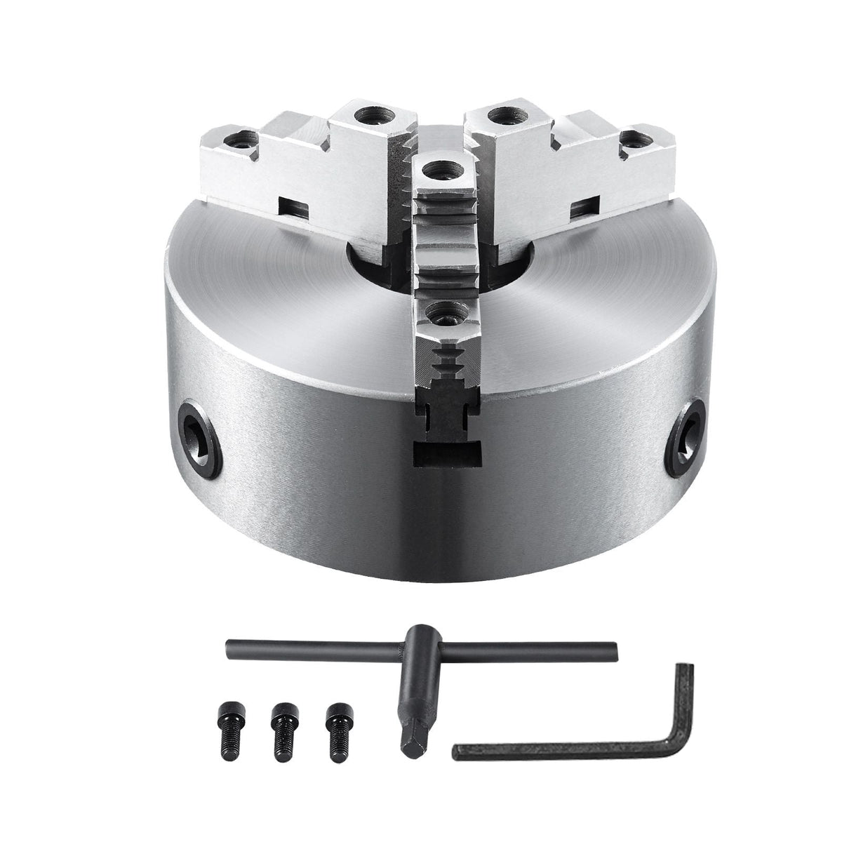 3-Jaw Lathe Chuck, 8'', Self-Centering Lathe Chuck, 0.16-8 in/4-200 mm Clamping Range with T-key Fixing Screws Hexagon Wrench, for Lathe 3D Printer Machining Center Milling Drilling Machine