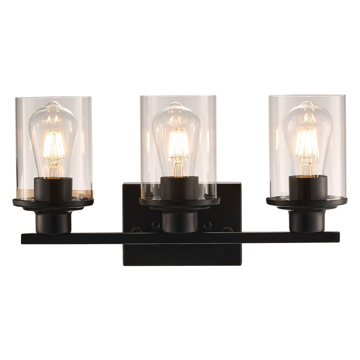 3-Light Bathroom Light Fixtures, Modern Vanity Light Fixture over Mirror, Bathroom Wall Sconce Lamp with Clear Glass Shade, E26 Ceramic Socket for Bedroom Living Room Hallway (Bulb Not Included)