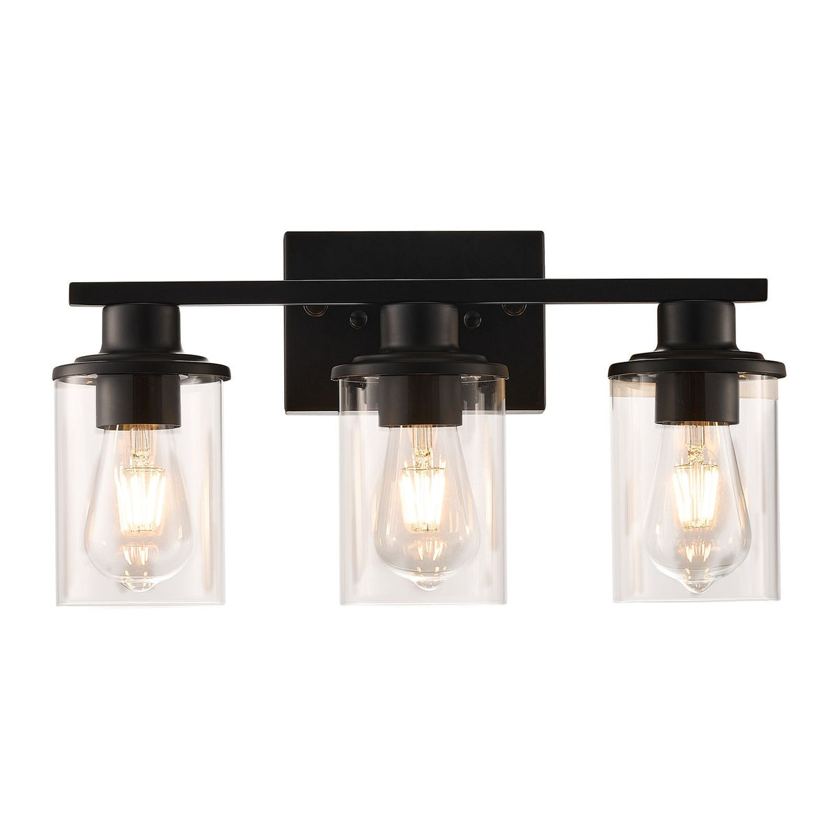 3-Light Bathroom Light Fixtures, Modern Vanity Light Fixture over Mirror, Bathroom Wall Sconce Lamp with Clear Glass Shade, E26 Ceramic Socket for Bedroom Living Room Hallway (Bulb Not Included)