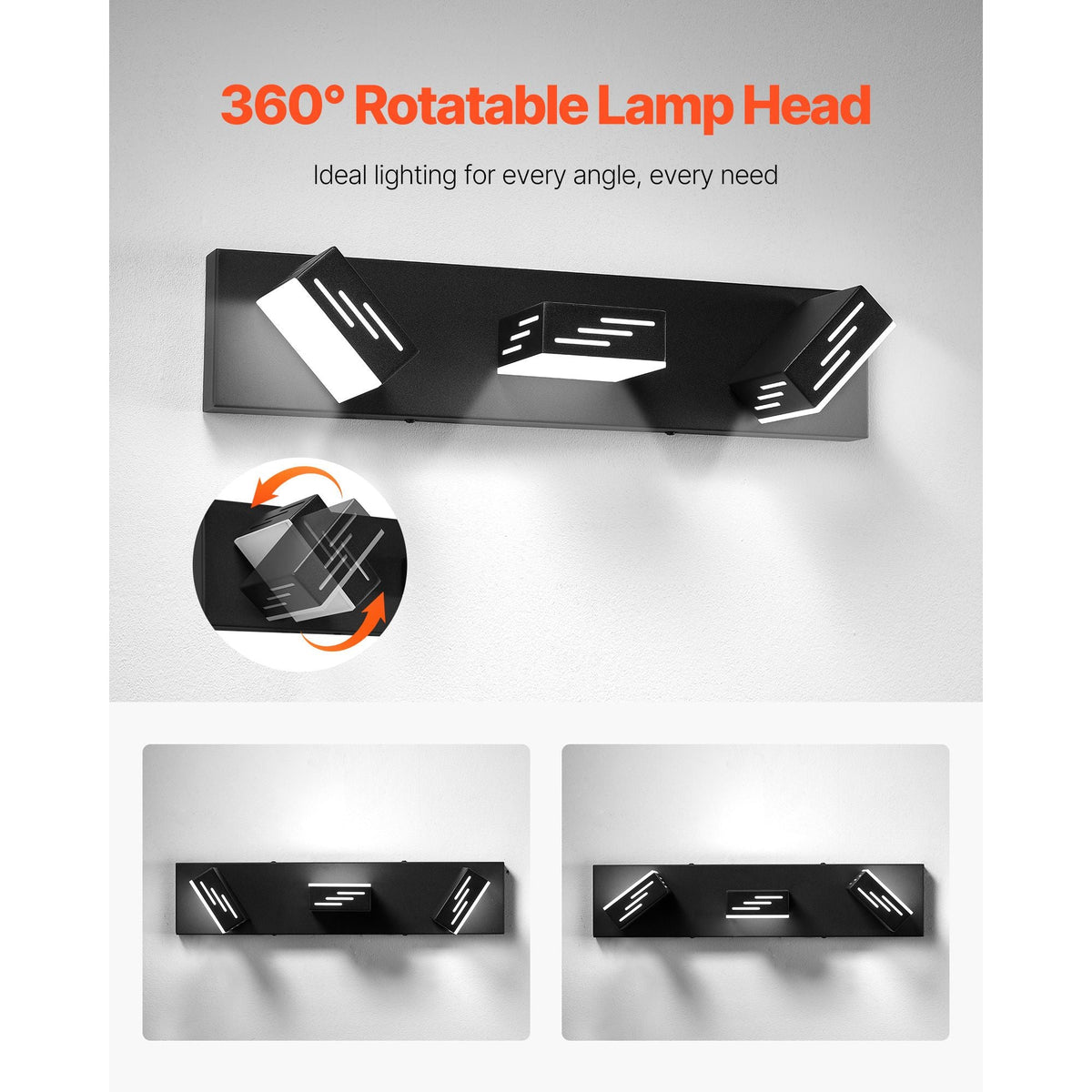 3-Light LED Modern Vanity Light Fixtures, 19.69-Inch, Black Finish Bathroom Wall Lighting Fixture Over Mirror, with IP44 Waterproof, for Bathroom, Living Room, Bedroom, Hallway, Cool White 6000K
