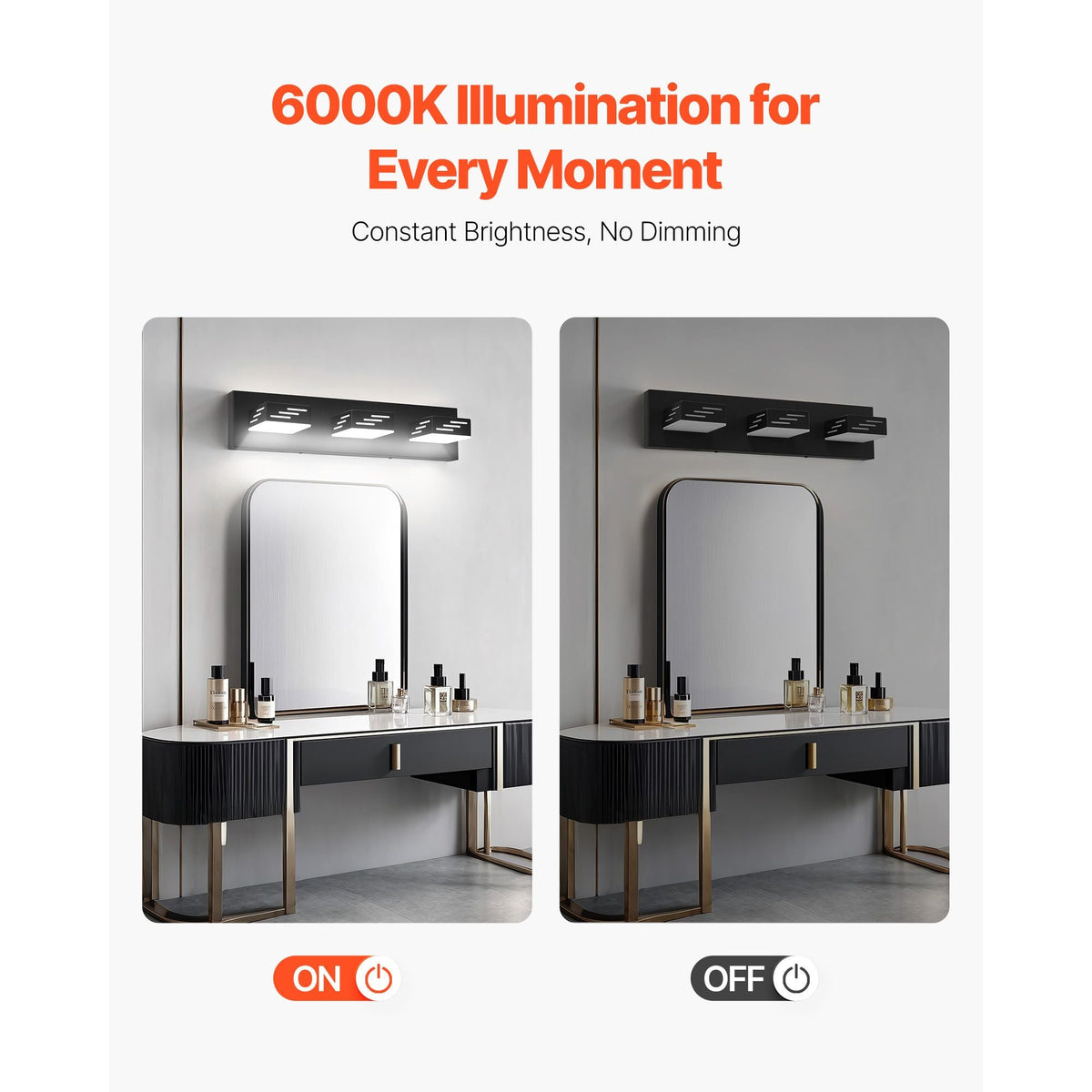 3-Light LED Modern Vanity Light Fixtures, 19.69-Inch, Black Finish Bathroom Wall Lighting Fixture Over Mirror, with IP44 Waterproof, for Bathroom, Living Room, Bedroom, Hallway, Cool White 6000K