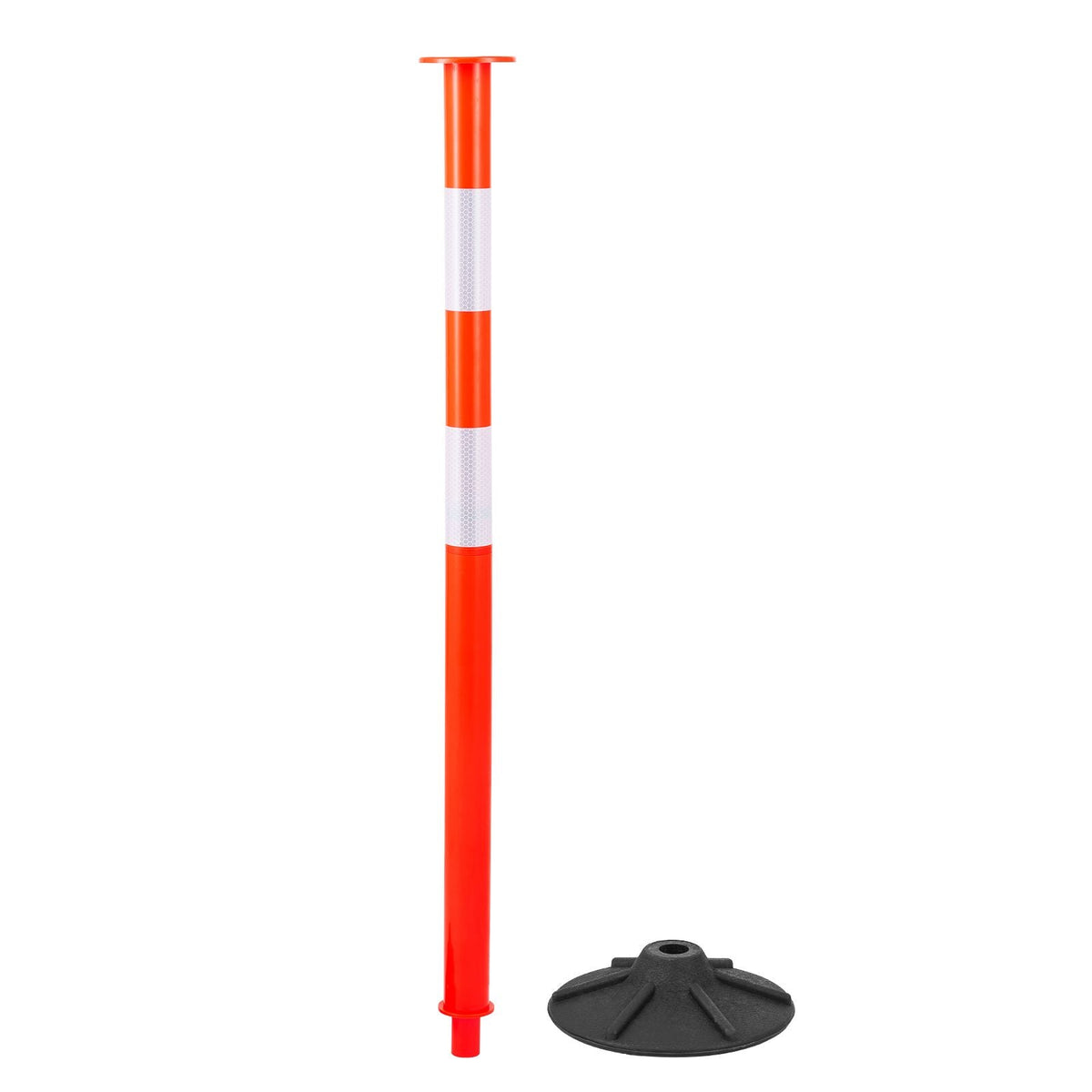 3 Pack Traffic Delineator Posts, 34 in Traffic Safety Cones with Weighted Base, Reflective Strips and Chain, Heavy Duty Delineator Posts for Construction Site, Parking Lot, Crowd Control, Red