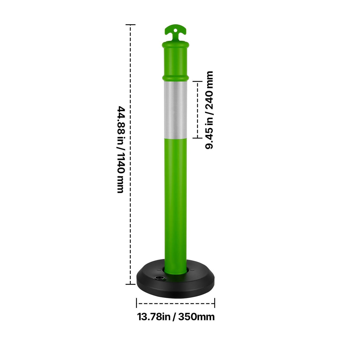3 Pack Traffic Delineator Posts, 48 inches Traffic Safety Cones with Fillable Base and Reflective Strips, Heavy Duty Delineator Posts for Construction Site, Parking Lot, Crowd Control, Green