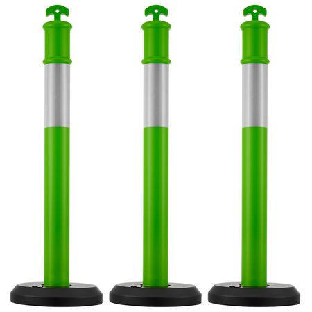 3 Pack Traffic Delineator Posts, 48 inches Traffic Safety Cones with Fillable Base and Reflective Strips, Heavy Duty Delineator Posts for Construction Site, Parking Lot, Crowd Control, Green