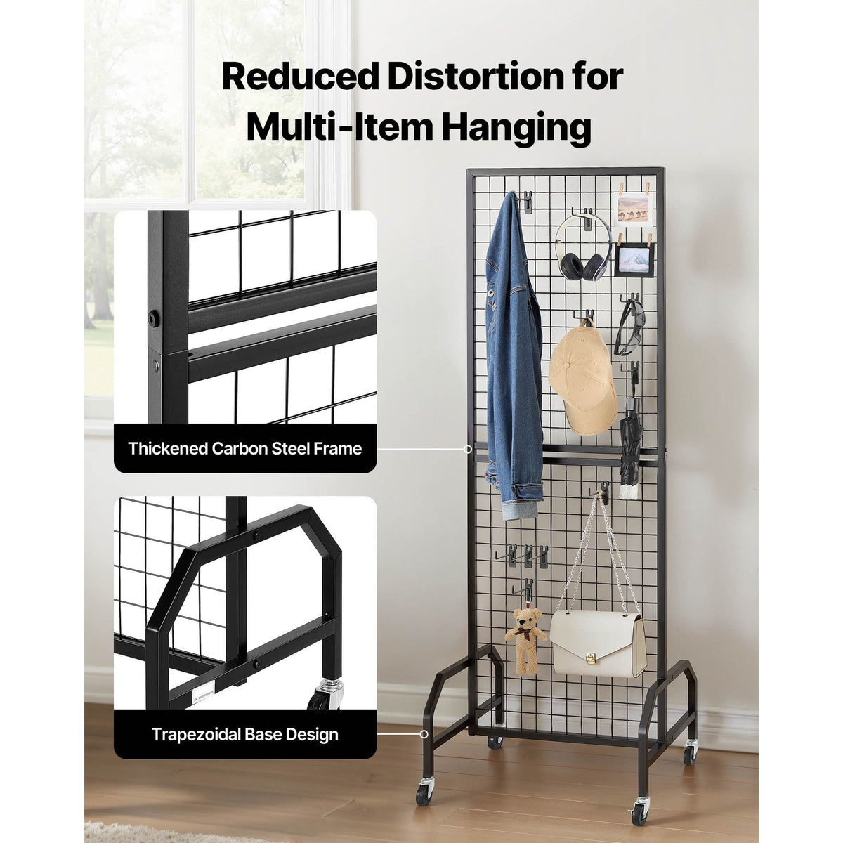 3 Packs Grid Wall Panels, 1.9 x 5.4 ft Wire Grid Panels Display Rack, Movable Art Display Shelf with Wheels and 30 Hooks, Black Carbon Steel Gridwall for Craft Show, Decor, Storage, Notice Board