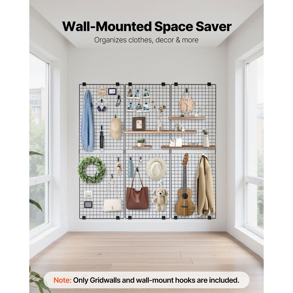 3 Packs Grid Wall Panels, 2 x 6 ft Wire Grid Panels Display Rack, Wall-Mounted Art Display Shelf, Black Carbon Steel Wall Hanging Gridwall for Craft Show, Decoration, Storage, Notice Board