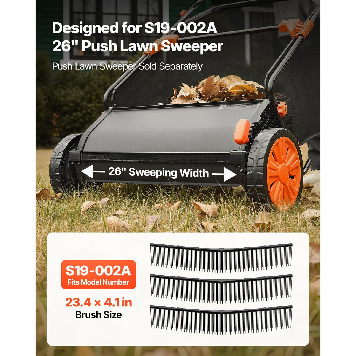 3 Packs Lawn Sweeper Brush Replacement, Compatible with 26 in Lawn & Leaf Collector Sweepers, Yard Sweeper Brush Paddle with Durable V-Shaped Bristles for Easy Grass Leaf Cleanup