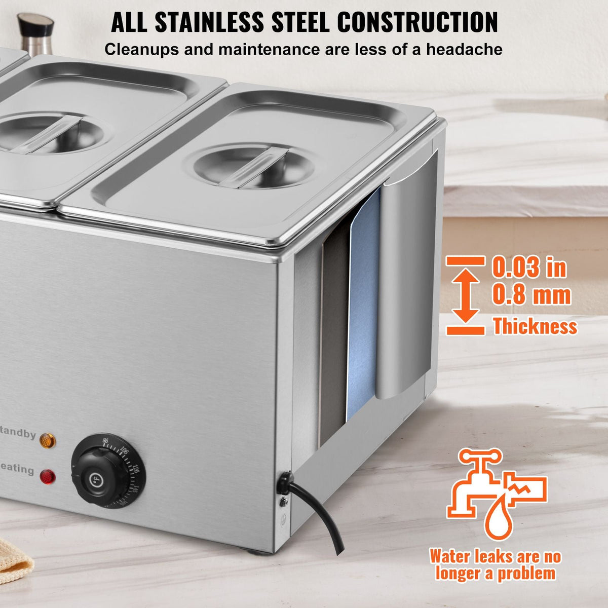 3-Pan Commercial Food Warmer, 17.4QT Electric Steam Table, 1200W Professional Countertop Stainless Steel Buffet Bain Marie with 86-185 Fahrenheit Temp Control, Silver