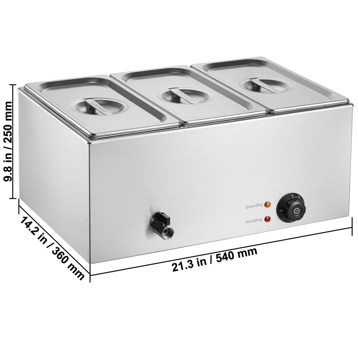 3-Pan Commercial Food Warmer, 17.4QT Electric Steam Table, 1200W Professional Countertop Stainless Steel Buffet Bain Marie with 86-185 Fahrenheit Temp Control, Silver