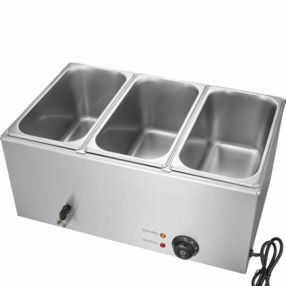 3-Pan Commercial Food Warmer, 17.4QT Electric Steam Table, 1200W Professional Countertop Stainless Steel Buffet Bain Marie with 86-185 Fahrenheit Temp Control, Silver