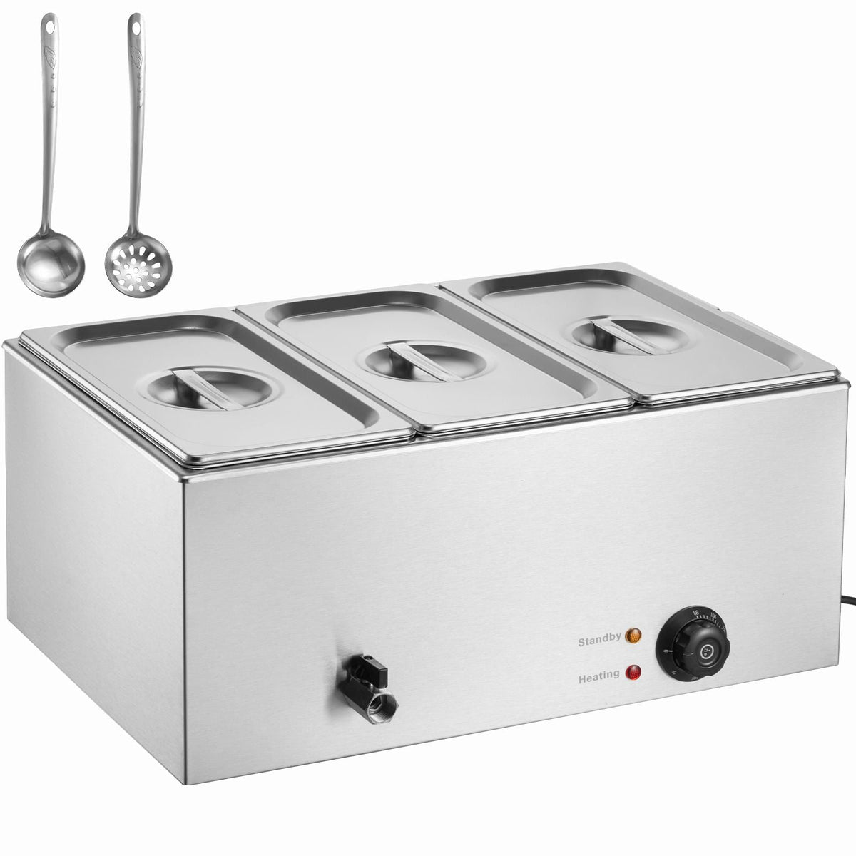3-Pan Commercial Food Warmer, 17.4QT Electric Steam Table, 1200W Professional Countertop Stainless Steel Buffet Bain Marie with 86-185 Fahrenheit Temp Control, Silver