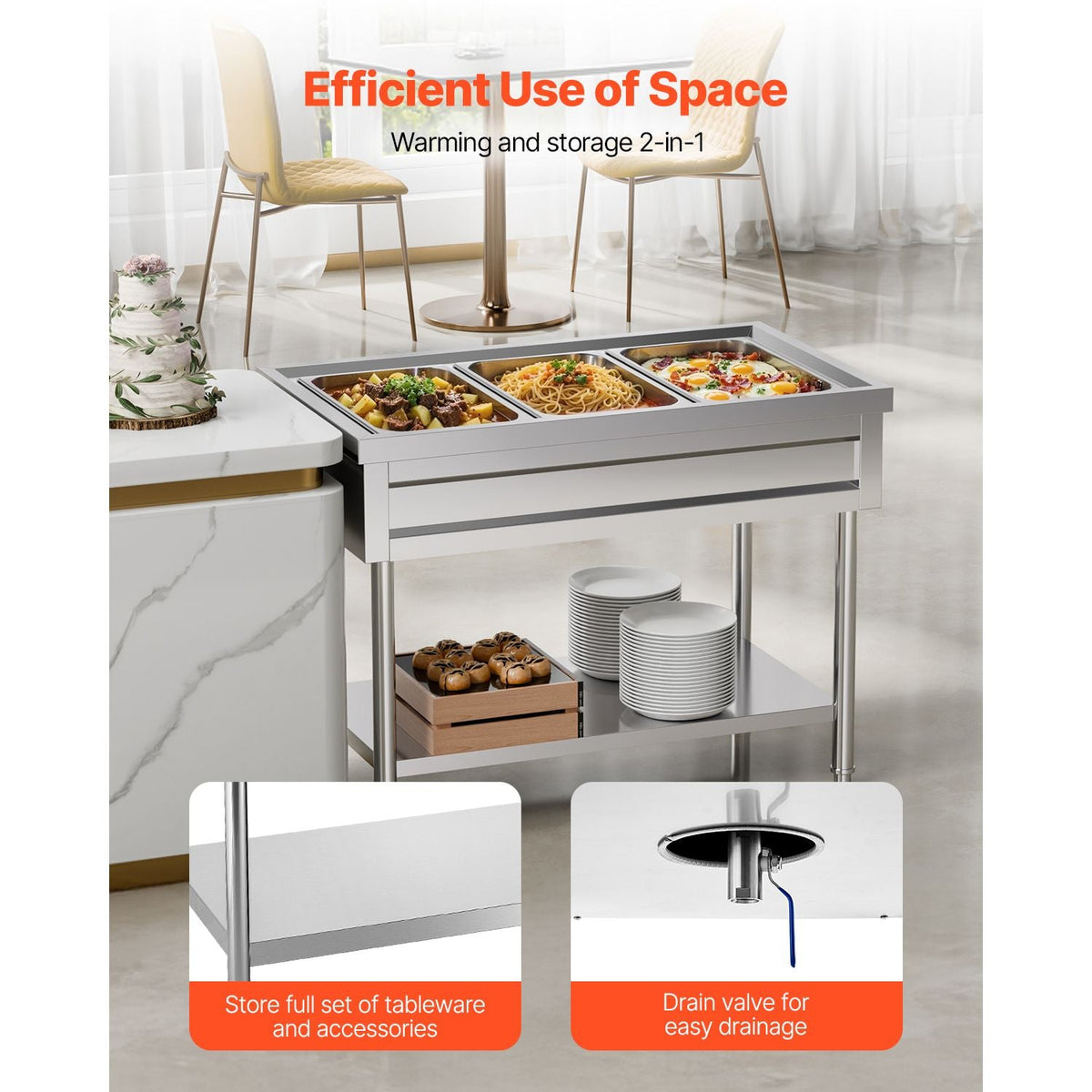 3-Pan Commercial Food Warmer, Electric Steam Table with Independent Temperature Control, 450W x 3 Stainless Steel Buffet Catering Food Warmer with Undershelf, for Restaurant Party