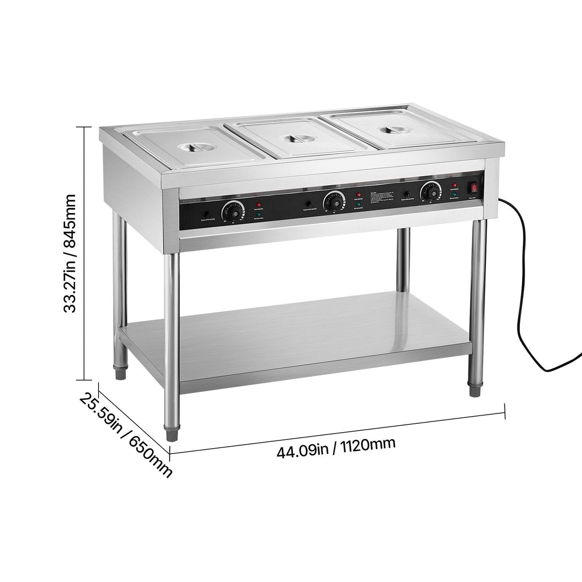 3-Pan Commercial Food Warmer, Electric Steam Table with Independent Temperature Control, 450W x 3 Stainless Steel Buffet Catering Food Warmer with Undershelf, for Restaurant Party